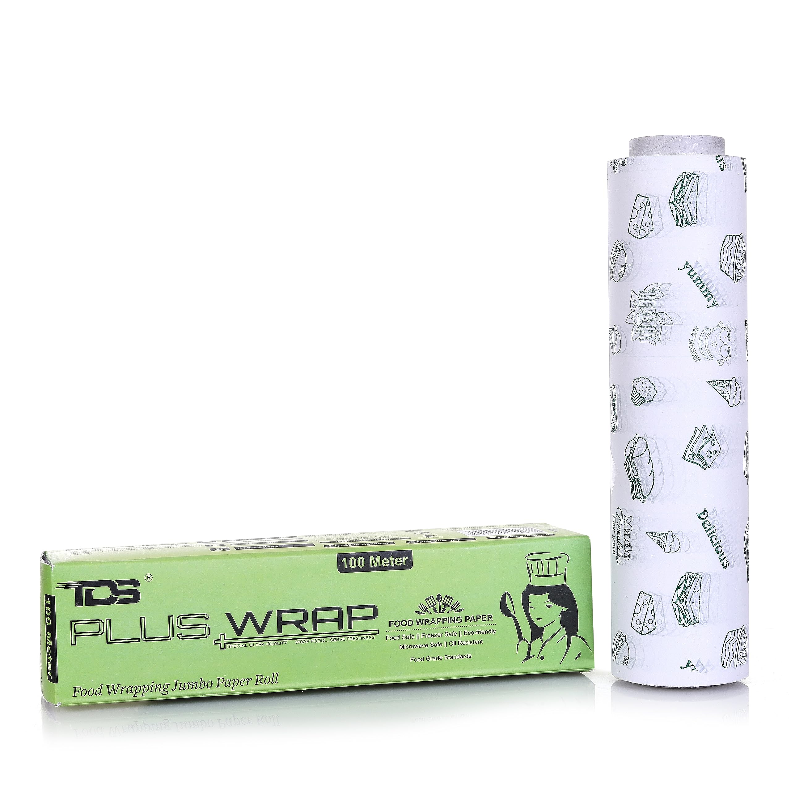 100 Meter Food Wrapping Butter Paper for Food Wrapping (Green Print, Pack 1) 1