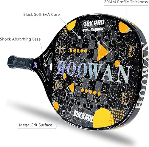 Miniatura 3 de Buckmie Beach Tennis Paddle Professional Racket 18K Carbon Fiber 100% Graphite Frame Soft EVA Memory Core Middle Balance 20MM Lightweight with Bag