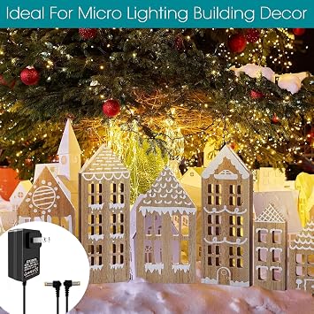 3 Pcs lemax Power Adapter 4.5v Compatible with Lemax Lighted Accessory AC DC Power Adapter for Christmas Halloween Village Lights Micro Lighting Building Decor(2 Head Output,Bend)
