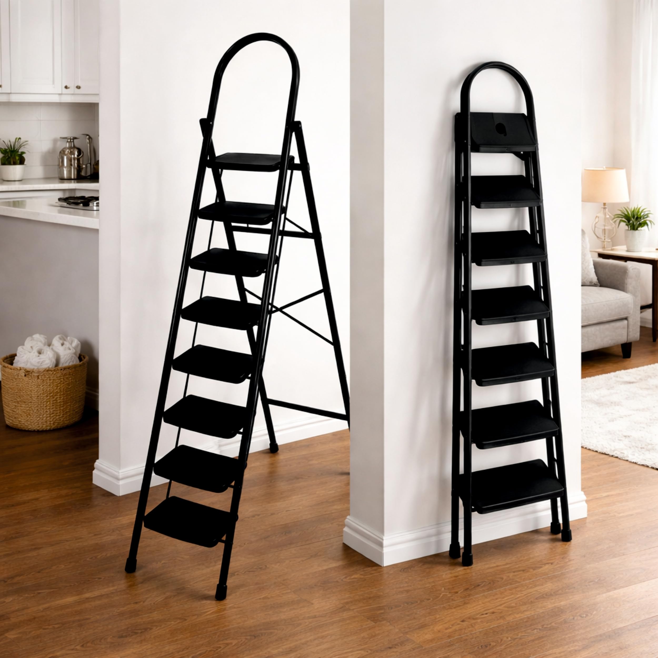 JIALTO 2 Step Metal Ladder for Home, Foldable Lightweight Stepping Stool with Wide Pedals, Anti Slip Heavy Duty 150 Kg Capacity, Portable for Kitchen, Office & Library (Black) — Amazon image 13