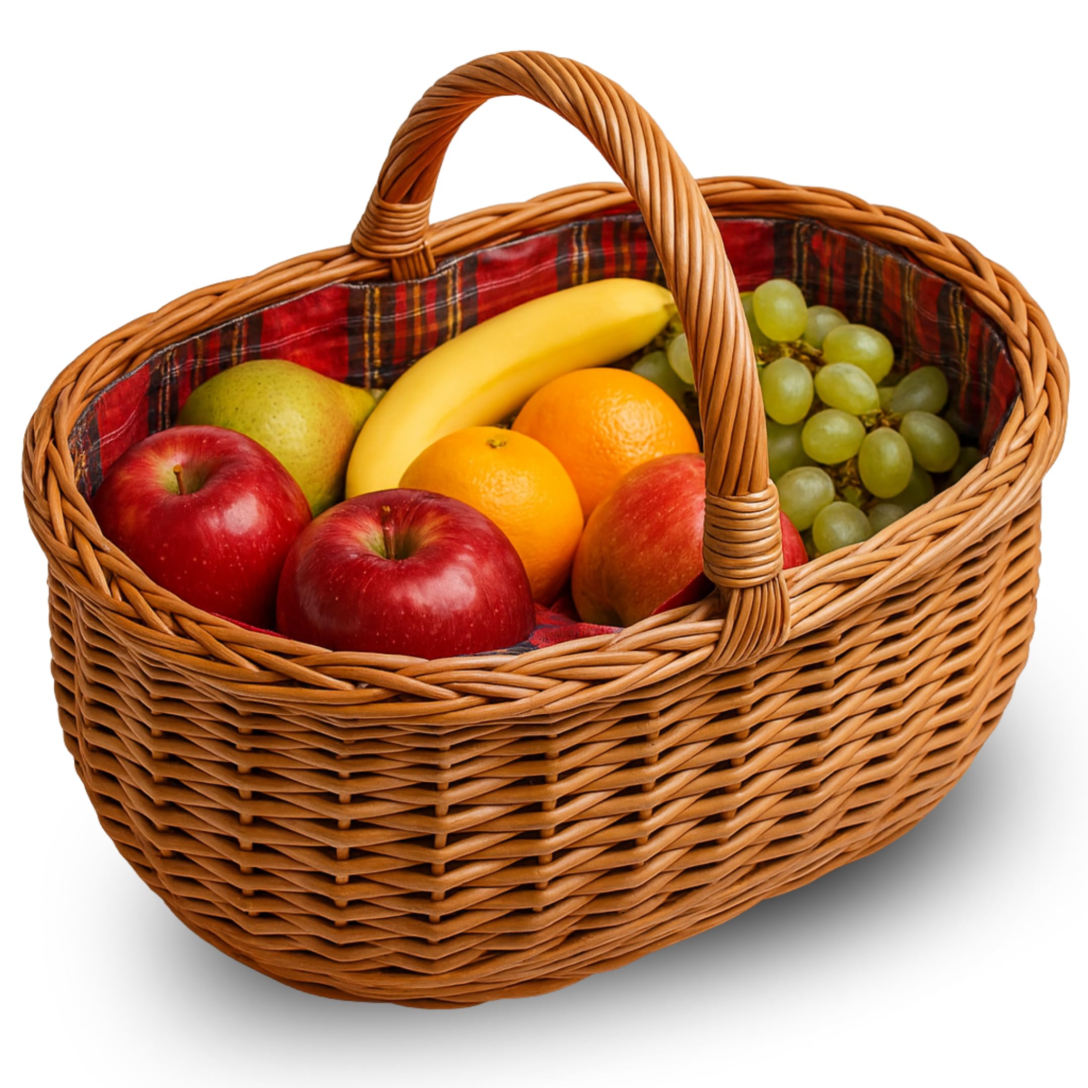 Ovaler Weidenkorb mit Henkel und Stoffeinsatz – Handgefertigter Einkaufskorb aus Naturmaterial, 45cm, Korb für Picknick, Markt und Aufbewahrung