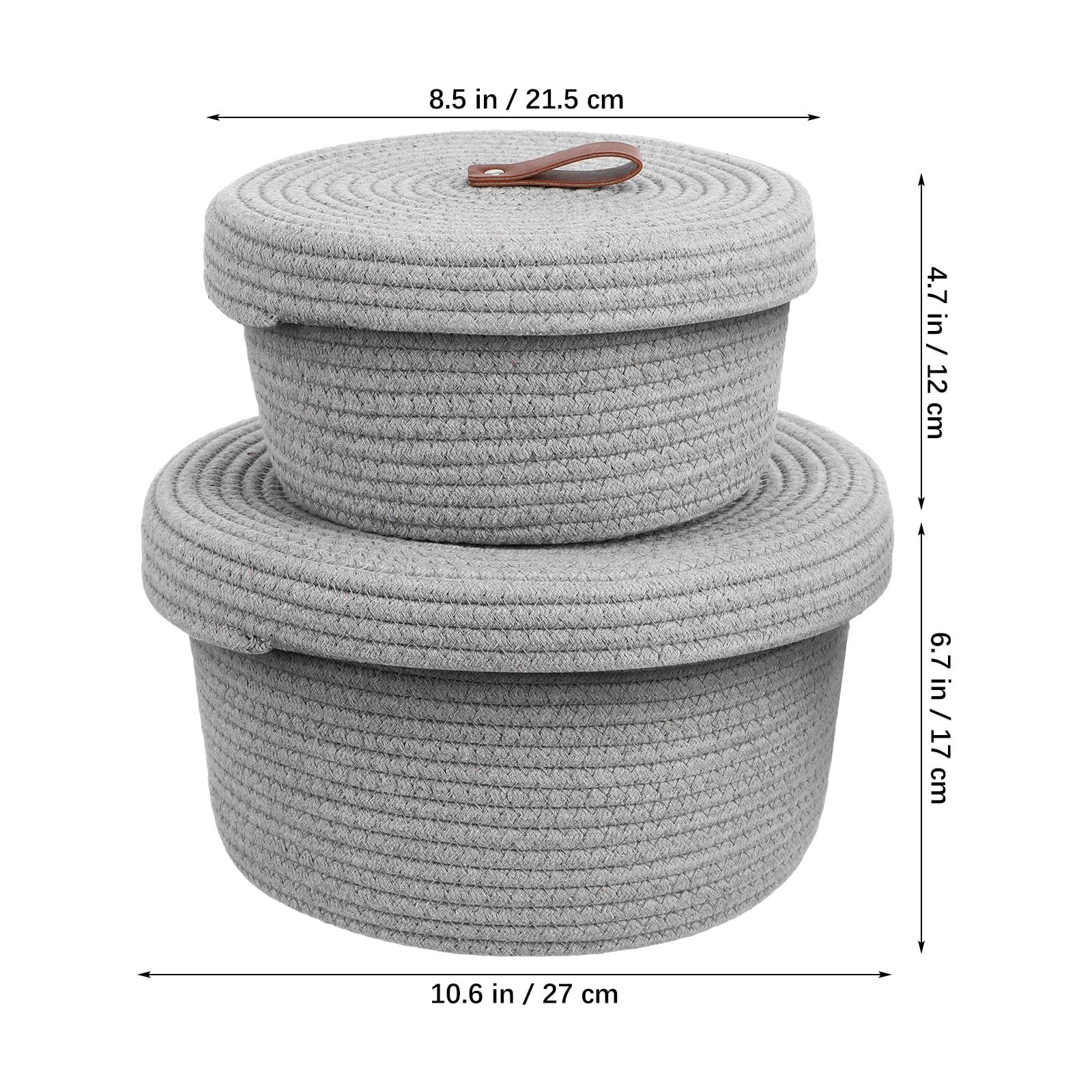 Aufbewahrungskörbe mit Deckel 2 Stück aus Baumwollstoff | Stabile Flechtoptik, Schlichtes Design in Neutraler Farbe, für Schlafzimmer und Wohnzimmer