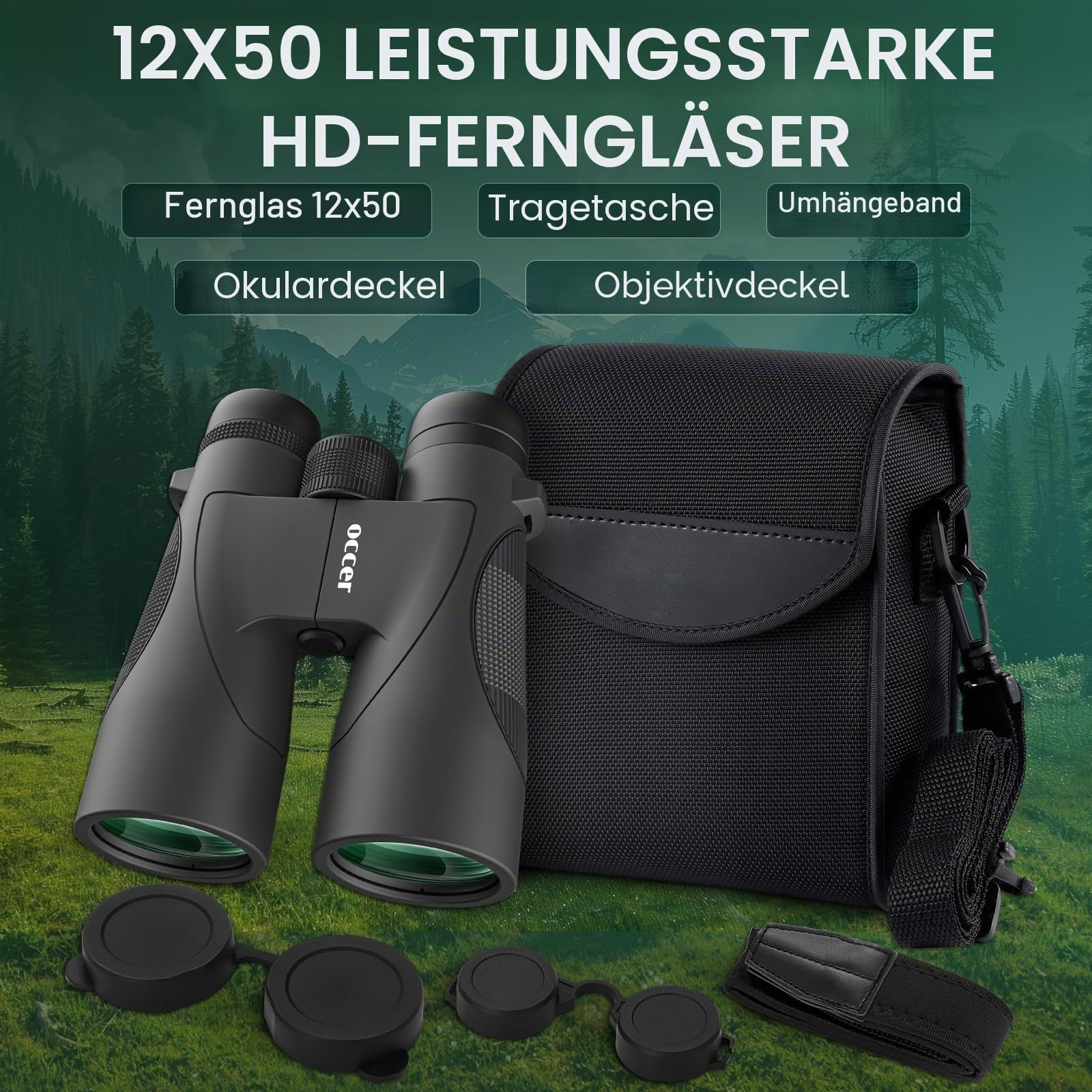 occer 12x50 Fernglas für Erwachsene Hochleistungs - HD Vogelbeobachtung Fernglas für Jagd mit klarer Sicht - Einfache Fokussierung ferngläser mit großer Reichweite für Wandern Reisen Kreuzfahrt