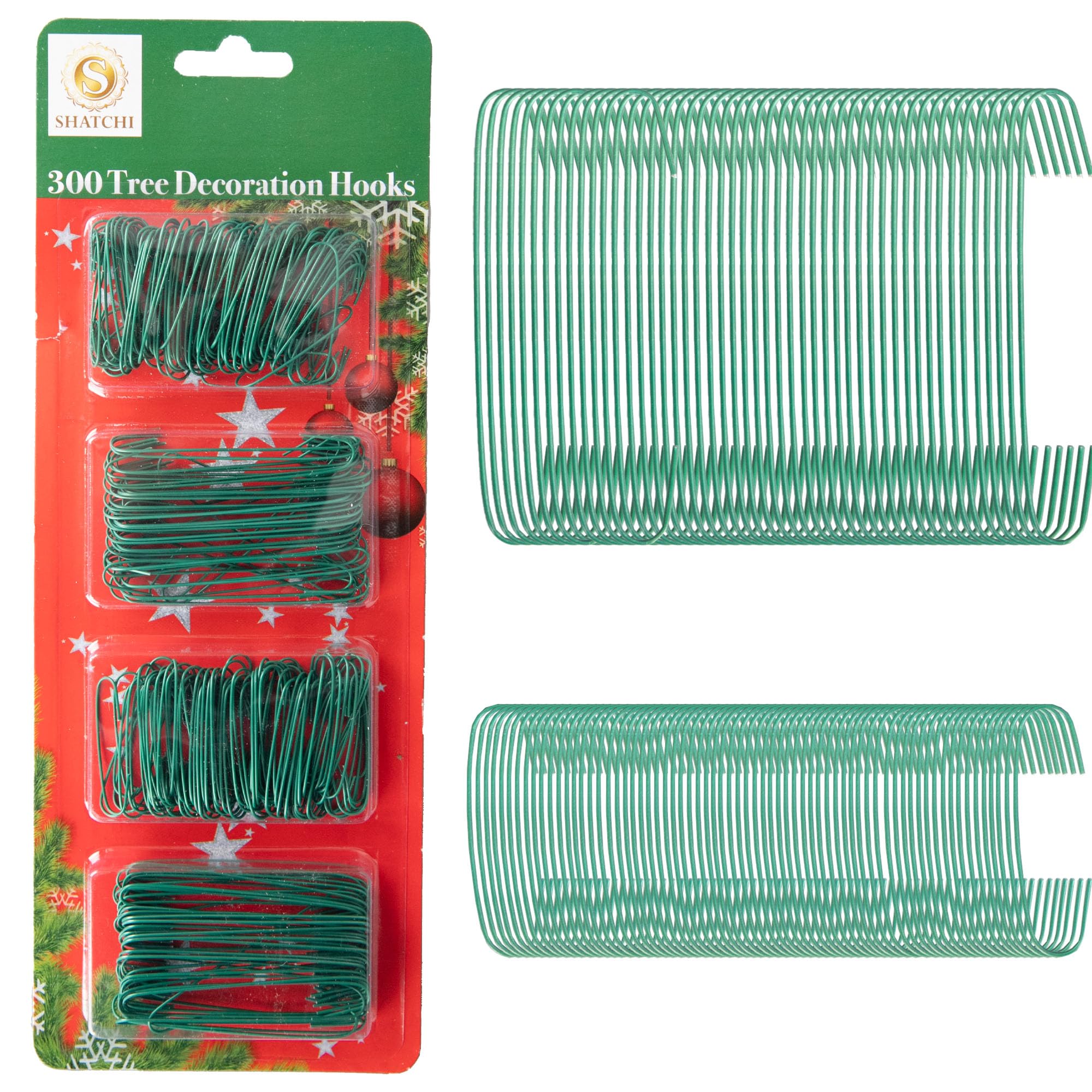 300Pcs Green Christmas Ornaments Hangers Hooks Wire – Assorted Sizes for Christmas Tree Baubles – Reusable Hooks for Easy Xmas Decorations