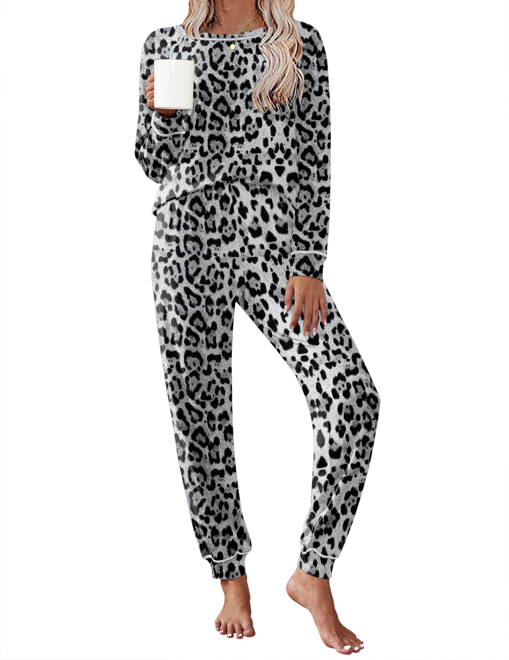 Ekouaer Pajamas Set for Women Soft Comfy Pjs Jogger Lounge Sets | Pullover Long Sleeve Sleepwear,Fall Jogger Loungewear,Gift for Mom,Wife,Friends