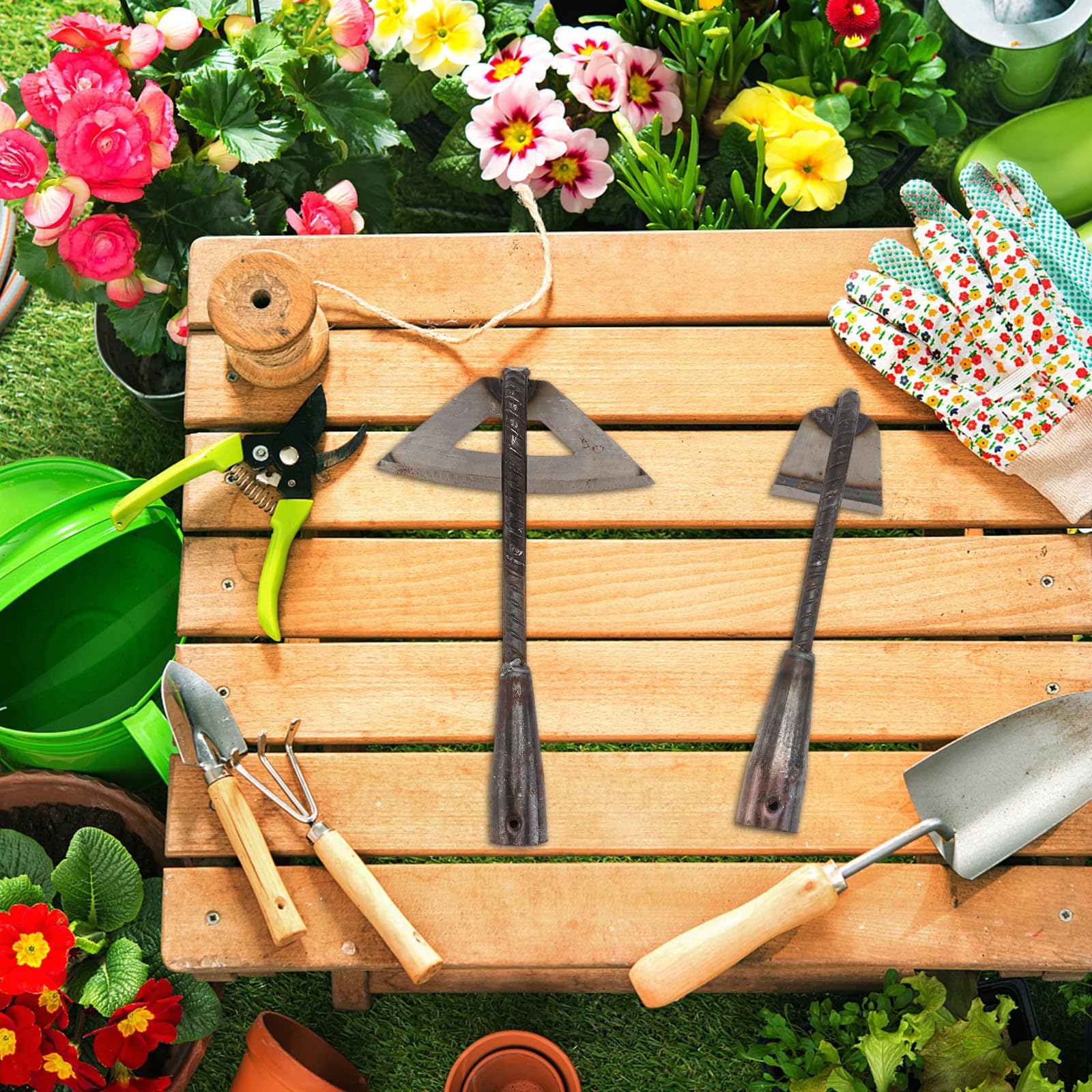 iplusmile 2 Azadas Agrícolas de Acero Manganeso para Jardinería y Deshierbe al Aire Libre, Prácticas y Fáciles de Usar, Ideales para Cultivo y Excavación
