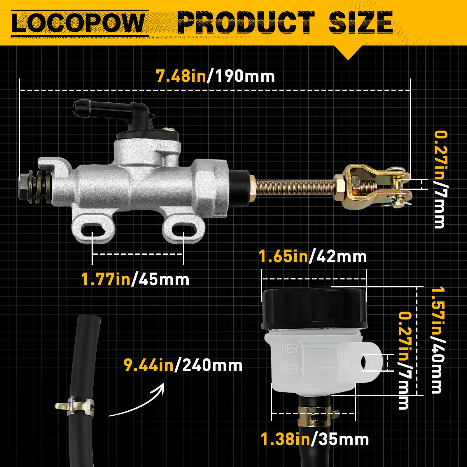 LOCOPOW Pompa universale cilindro principale del freno posteriore per Yamaha Kawasaki Suzuki Honda Arctic Cat, per riparazione e montaggio su Dirt Bike ATV Motorcycles