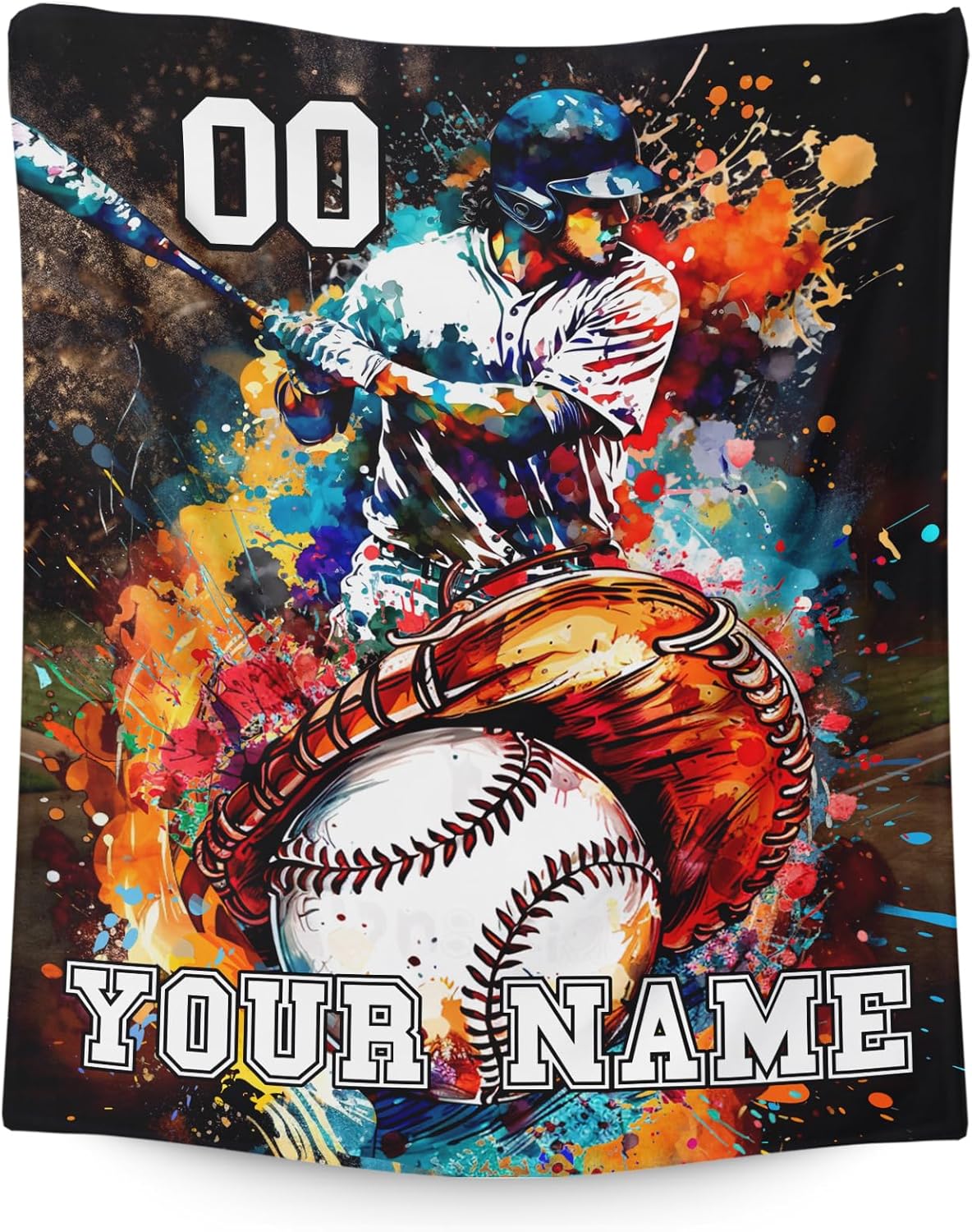 Baseball Blanket for Adults Teens Boys, Custom with Name 80x60 Inches Plush Lightweight Warm Baseball Stuff Flannel Throws Blankets Gifts Ideas for Bed Living Room All Seasons
