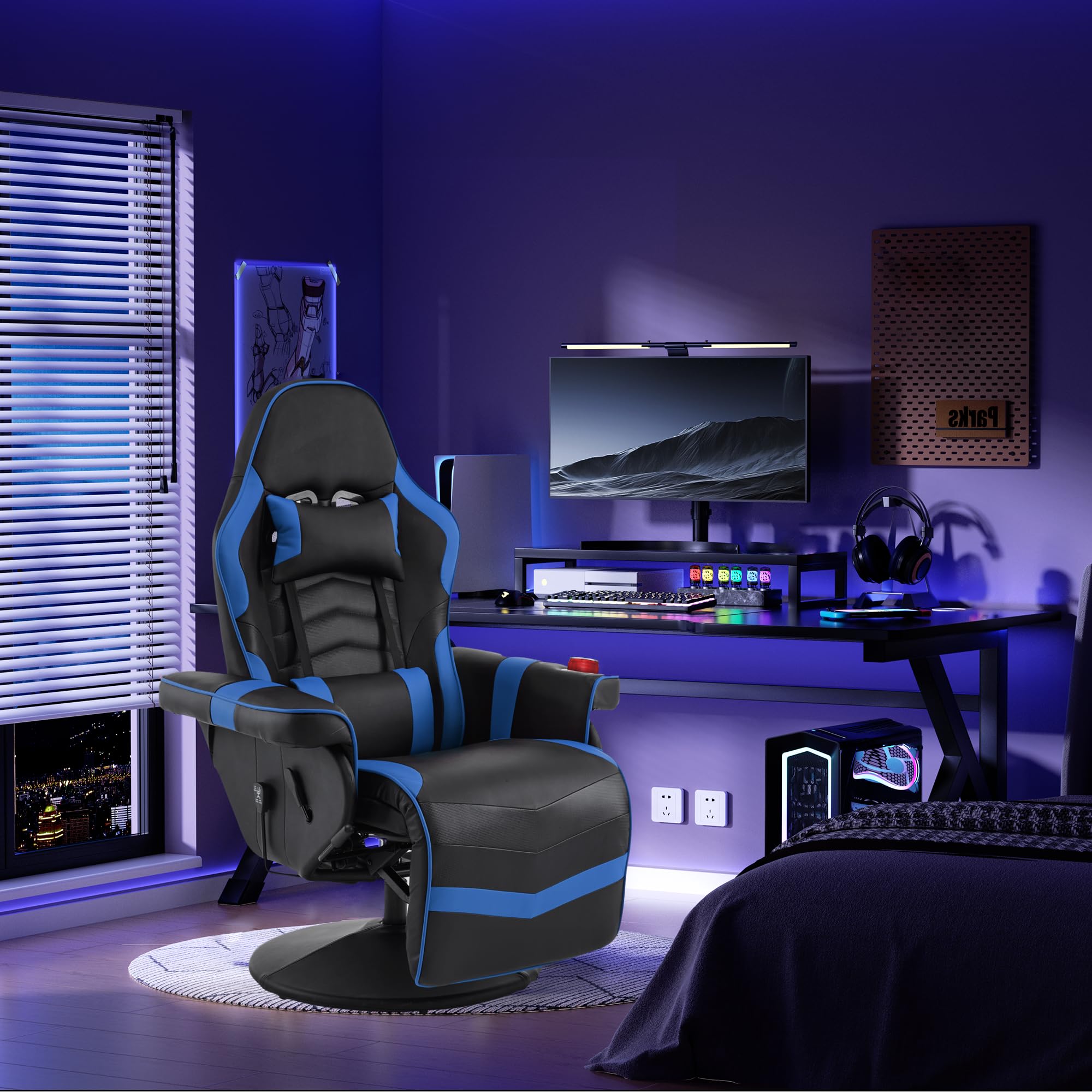 IBXFO Gaming Chair with Massage for Adults, Comfy Reclining Gaming Chair with Footrest, Adjustable Backrest and Cup Holder, Black