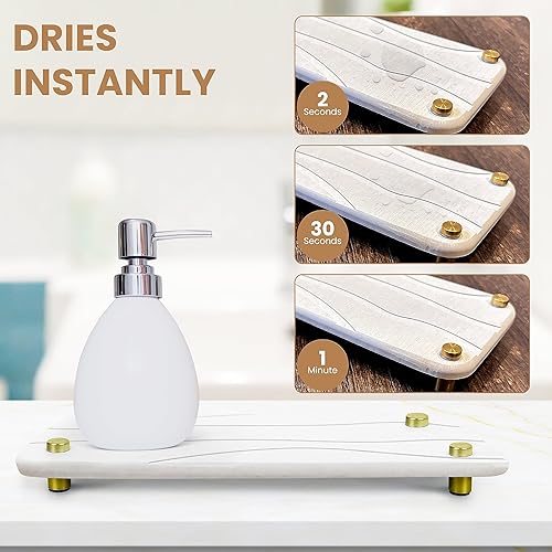 Miniatura 4 de Organizador de fregadero de secado instantáneo, ecológico, antideslizante, acero inoxidable, tono dorado, pies antioxidantes, bandeja de piedra de