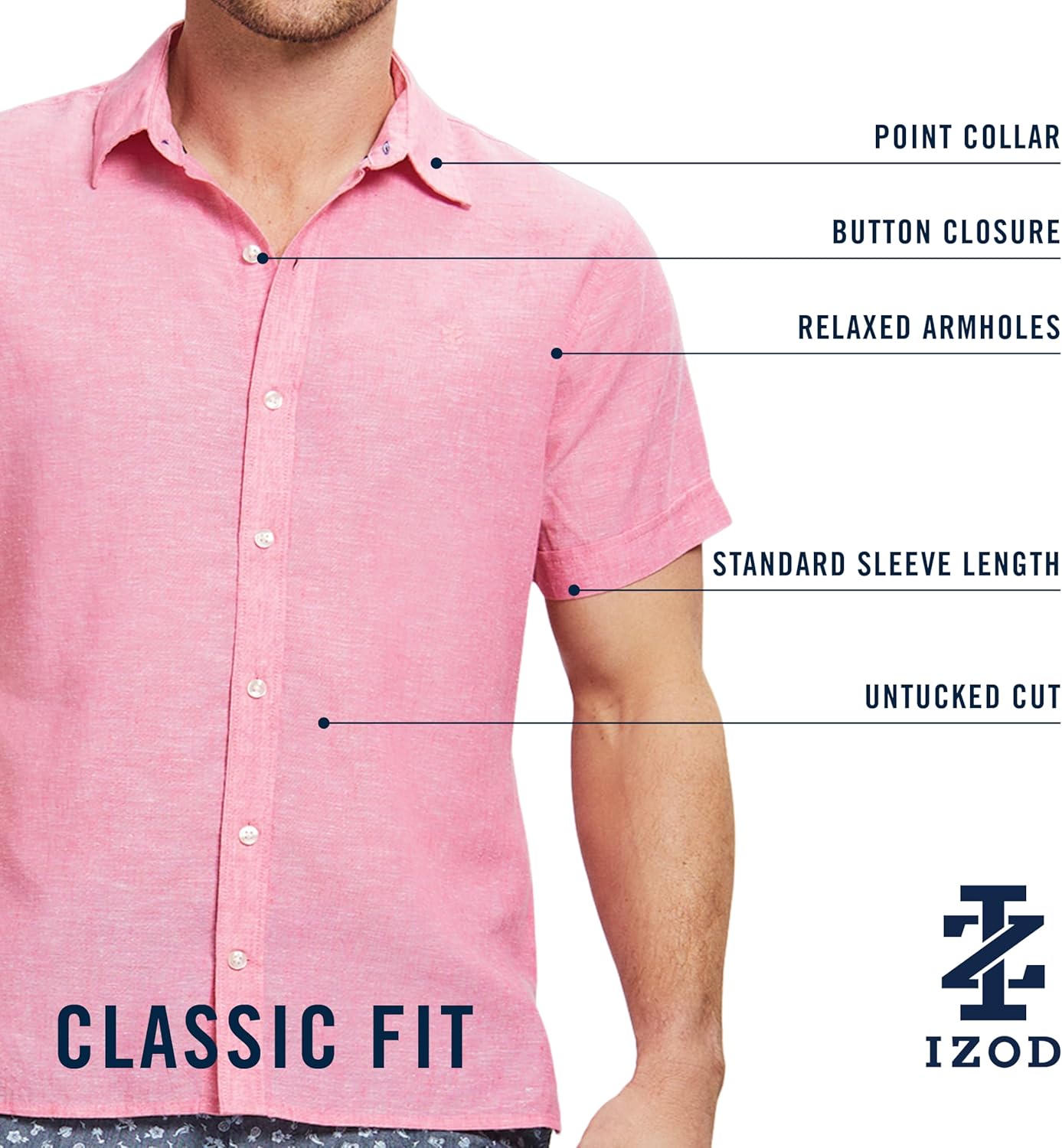 Izod Mens Luxury Classics Short Sleeve Solid Button Down Shirt - Image 5