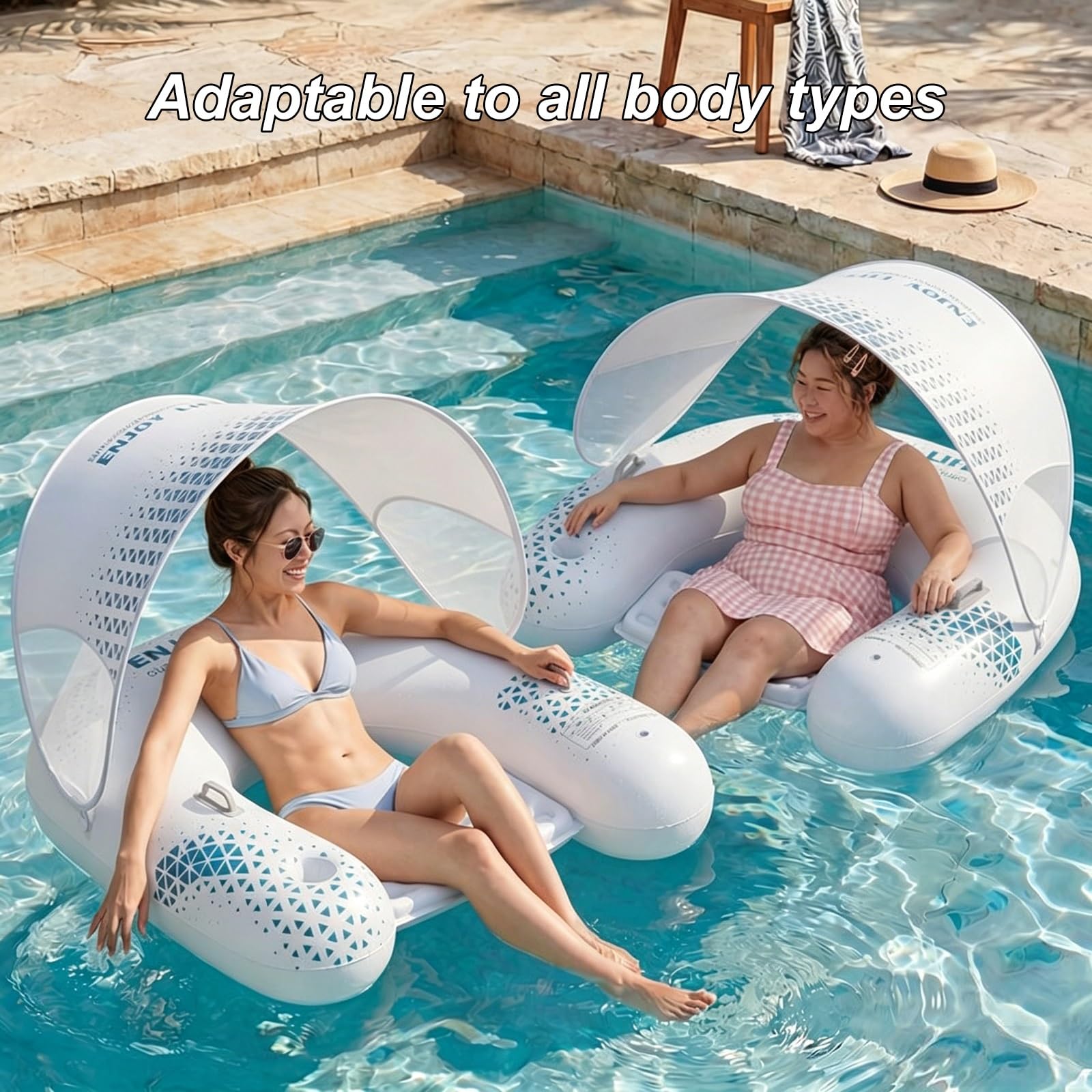 Bouée Piscine, Fauteuil Piscine Gonflable avec Auvent Amovible et Porte-gobelet, Idéale pour Les Fêtes sur la Plage ou au Lac