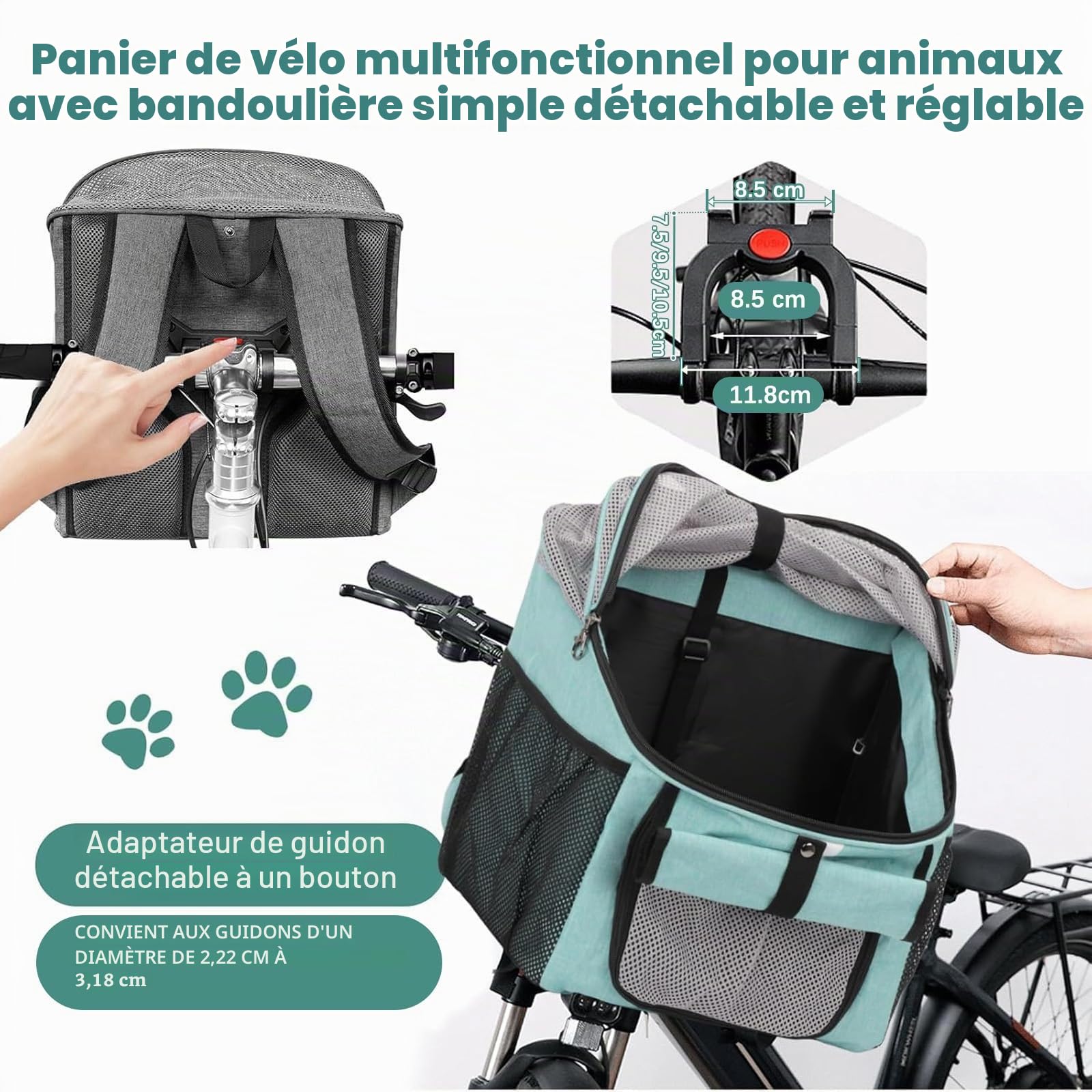 Panier de vélo pliable étanche pour animaux de compagnie bleu