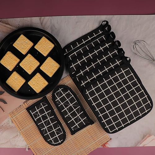 Miniatura 2 de Juego de 6 manoplas para ollas de cocina resistentes al calor, con 2 agarraderas para mango caliente para cocinar y hornear, con forro de algodón