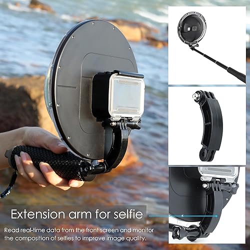 Miniatura 7 de YALLSAME Cúpula para GoPro 8 Funda impermeable con ventana de pantalla frontal, agarre de mano flotante, gatillo de buceo subacuático, esnórquel,