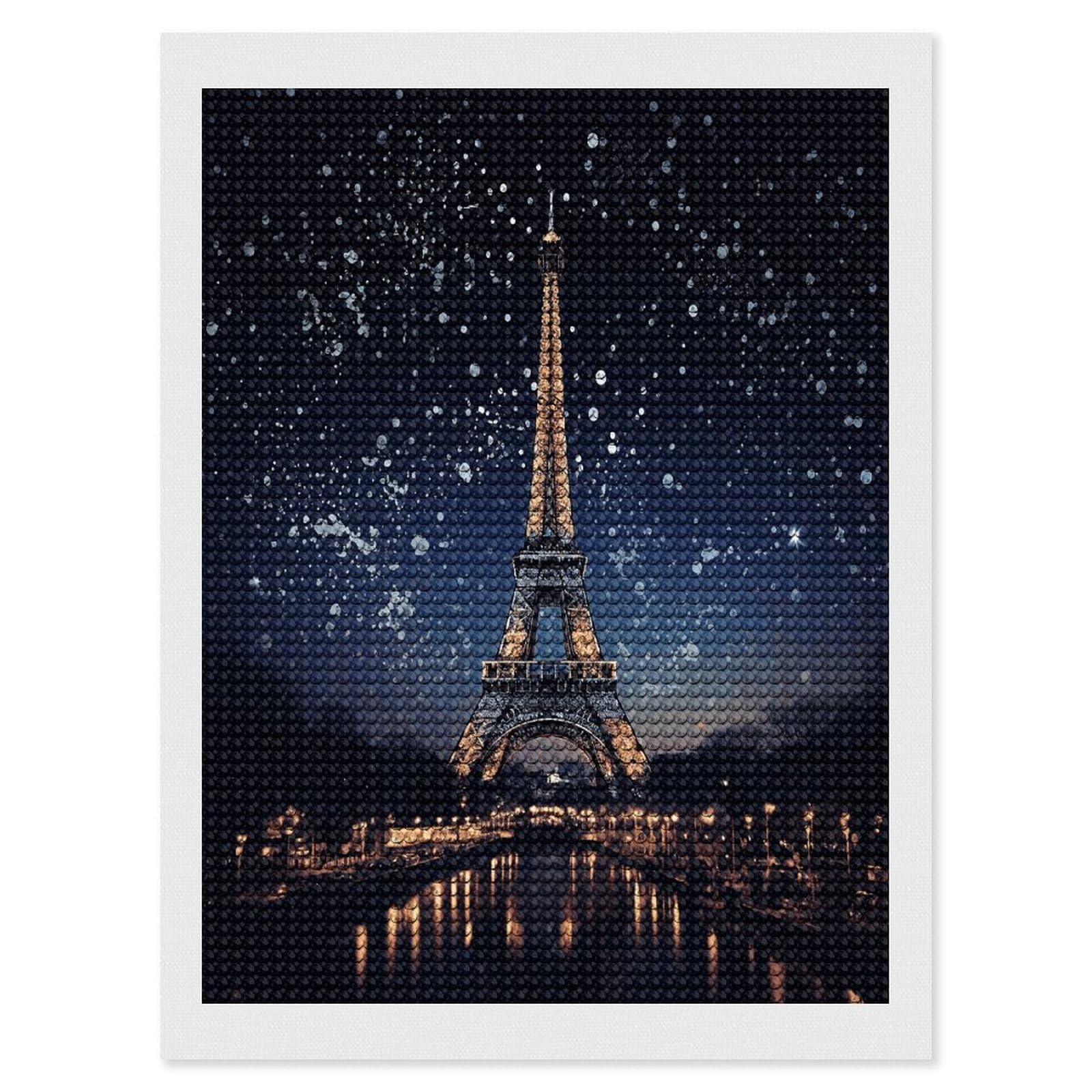 VstaDank Night Paris Eiffel Tower Diamond Painting Kits Exquisite DIY Full Round Drill Diamond Dots Painting for Adults Beginner Diamond Photo Paint with Diamond Picture Art Wall Decor 12"x16"