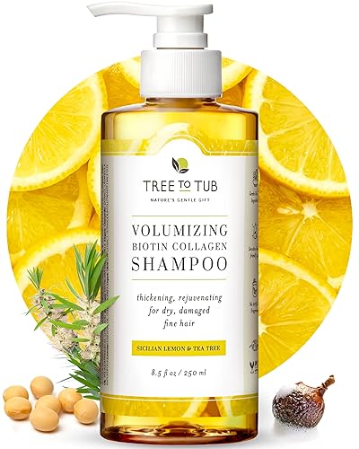 Tree To Tub Champú de biotina  Champú de biotina y colágeno champú voluminizador para el cabello champú de aceite de argán sin sulfato para mujeres