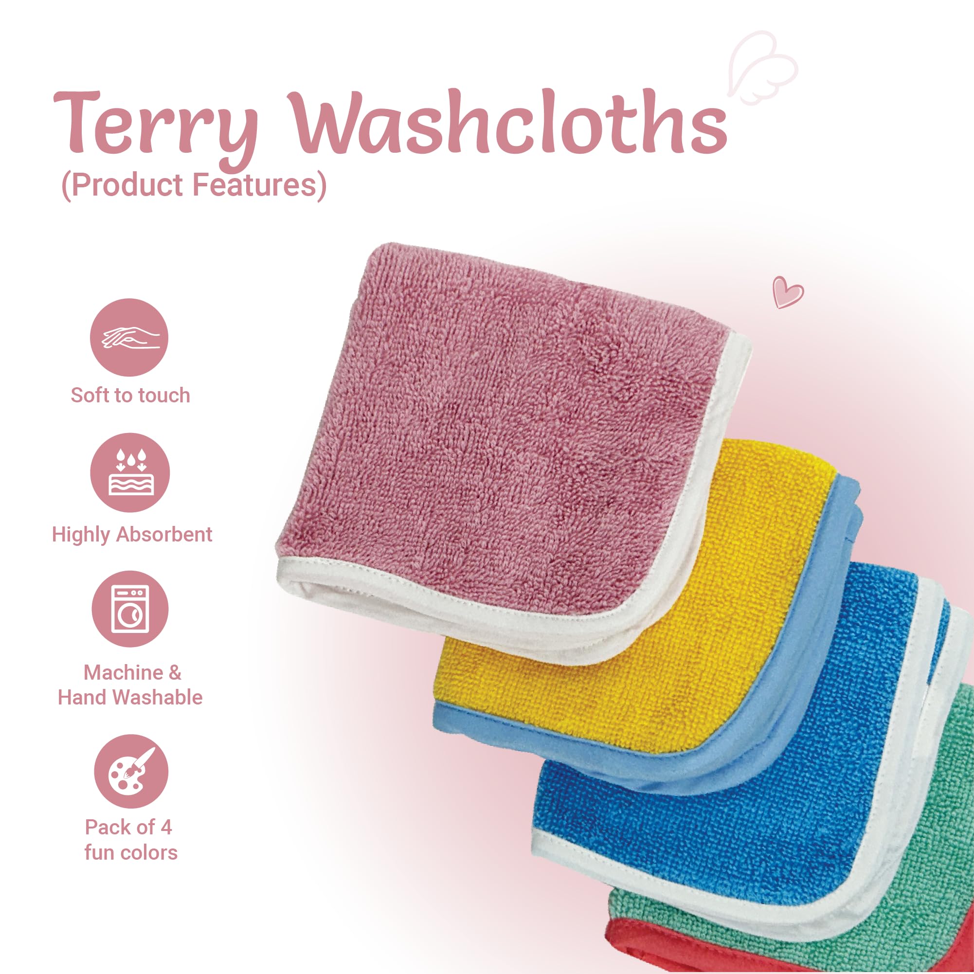 Kridlo 100% Cotton Terry Washcloth for Newborn Baby | Super Soft & Absorbent | Pack of 4 Multi-Color, 25 x 25 cm, Gentle for Sensitive Skin 2