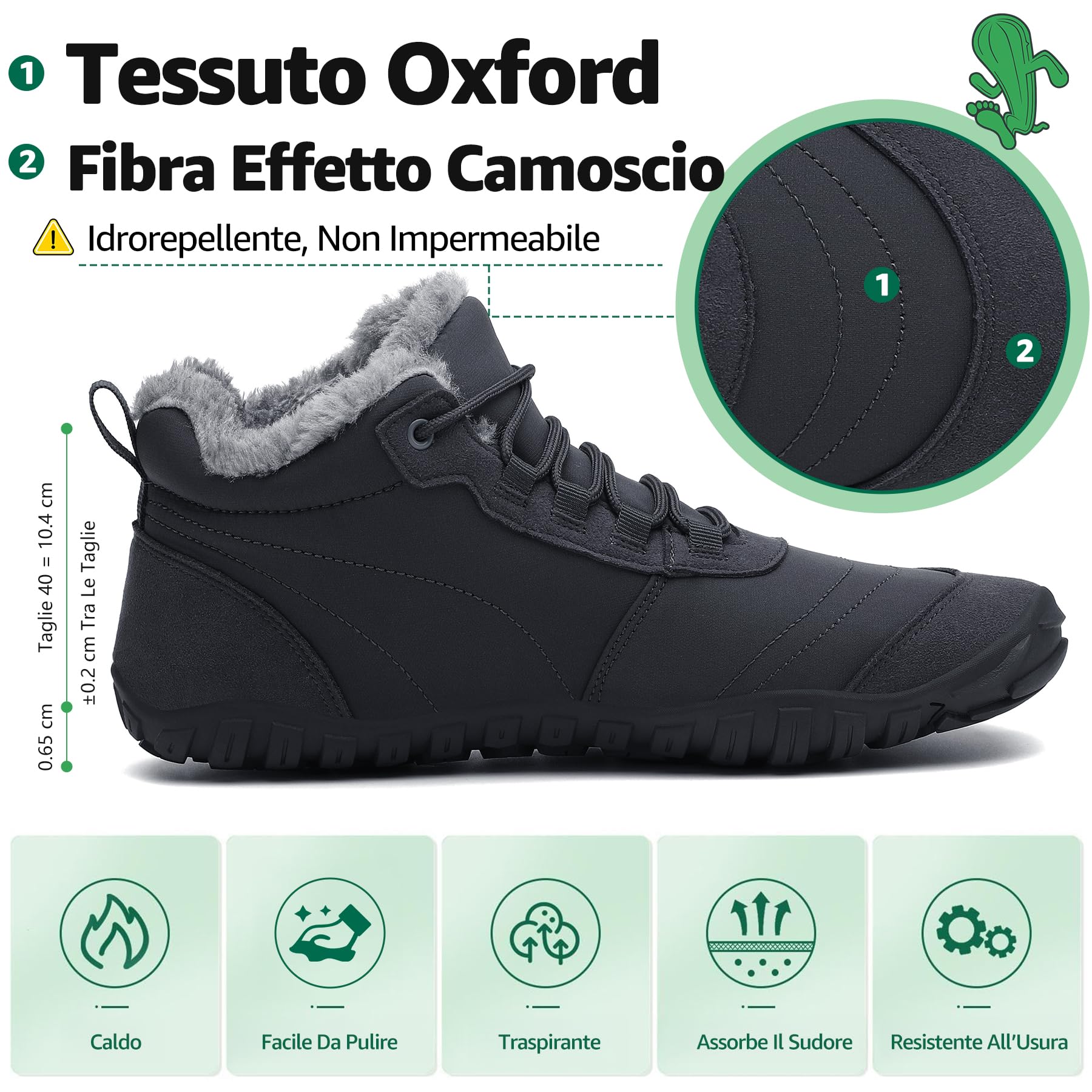 SAGUARO Barefoot Scarpe Invernali Caldo Stivali Neve per Uomo Donna,Gr.36-48