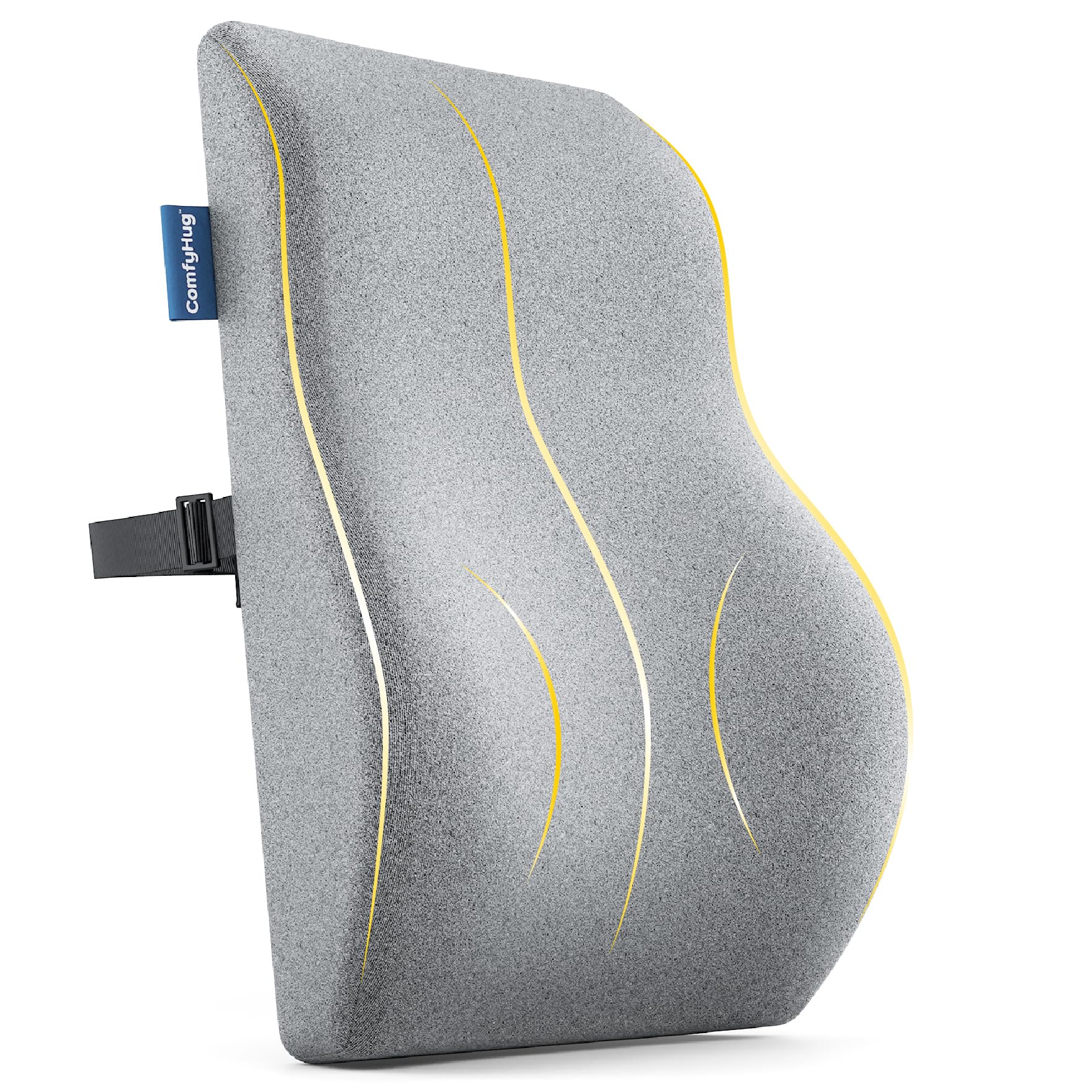 ComfyHug Lumbar Support Pillow for Office Chair & Car Seat – Orthopedic Memory Foam Back Cushion for Posture & Back Pain Relief | Ergonomic Backrest for Long Sitting (Grey)