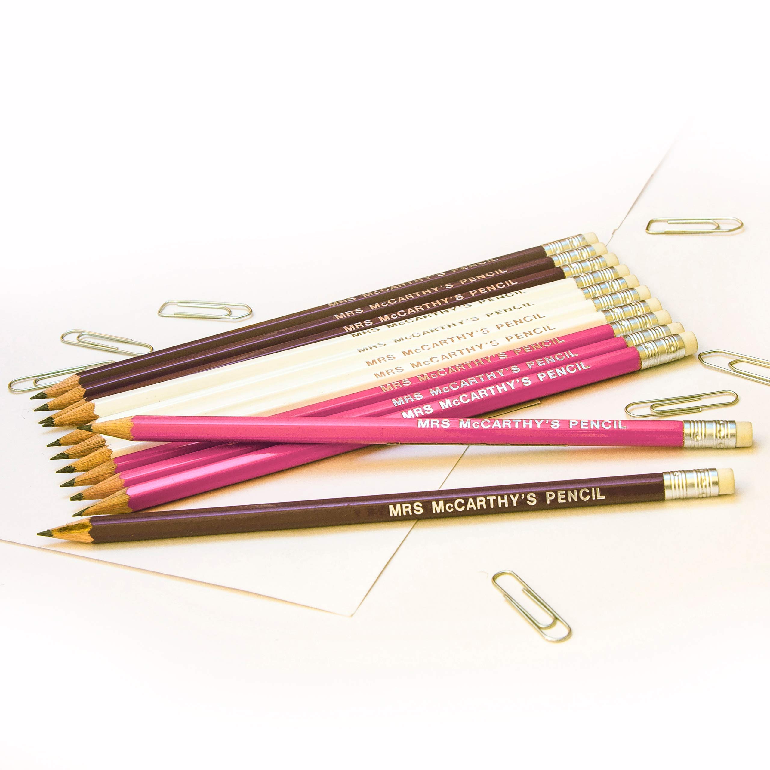 12 Personalised Hexagonal Graphite Pencils - Embossed with Name, German Made Pencils and Printed in the UK - That's My Pencil โข (Mix Pink/White/Purple) โ image 1