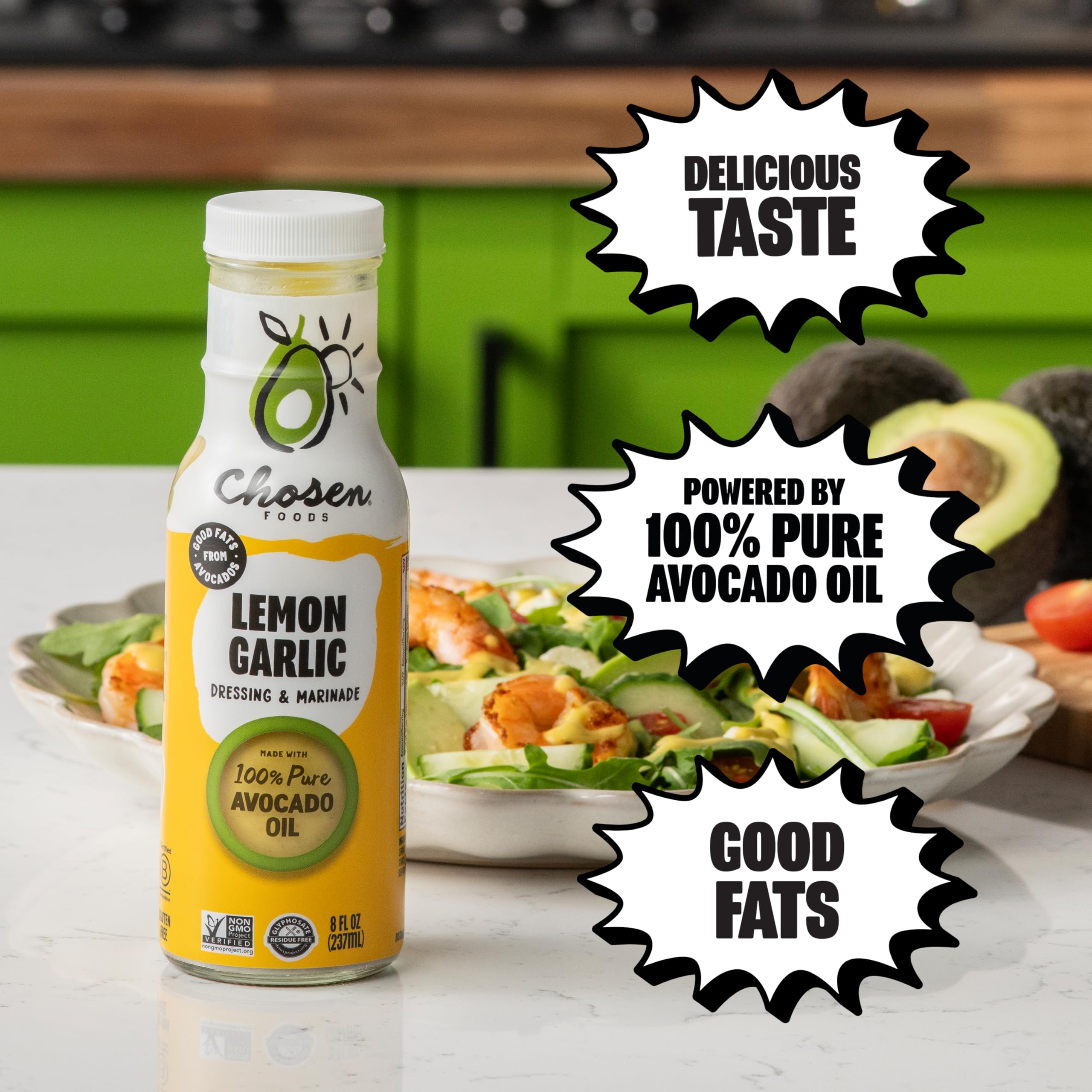 Chosen Foods Avocado Oil-Based Lemon Garlic Salad Dressing and Marinade   Gluten-Free, Certified Non-GMO, Gluten Free, 8 oz | Grocery Pickup &  Delivery | Whole Foods Market