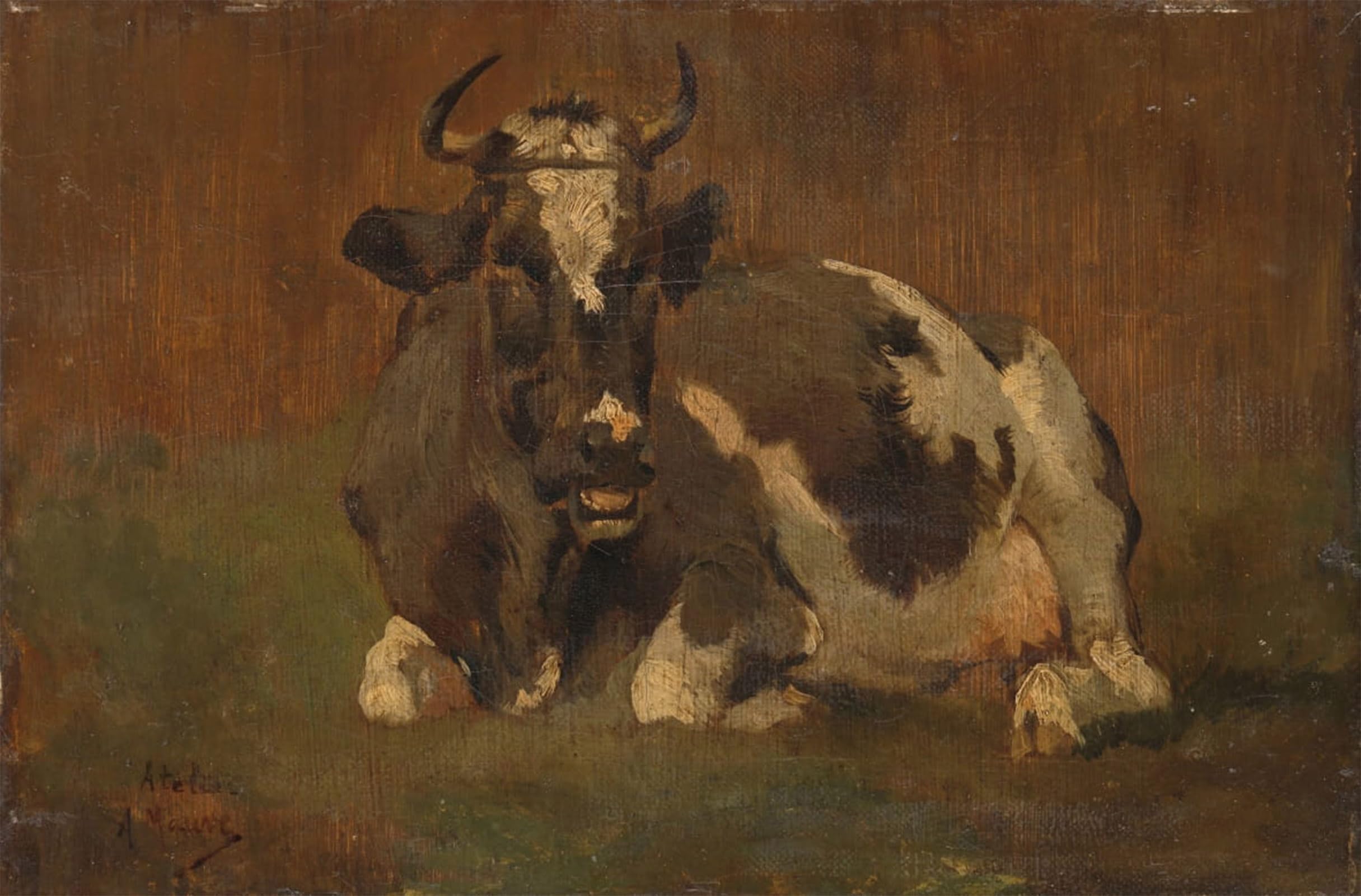 POSTERIIk Vintage Classic Picture Landscape Artwork Lying Cow by Anton Mauve Portrait Canvas Painting for Office Home Decor 60x90cm
