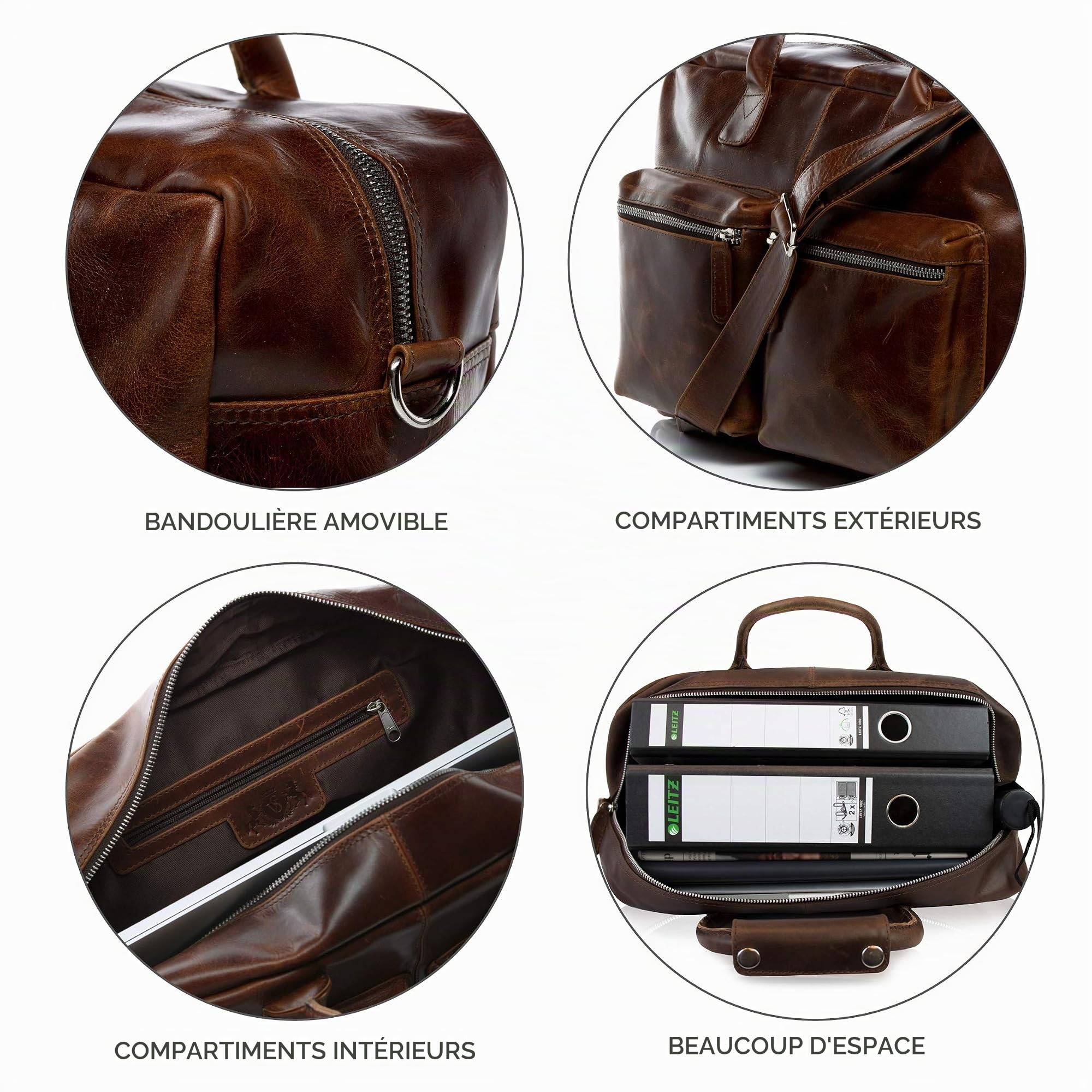 SID & VAIN Sac Ordinateur Portable Cuir véritable 15.4 Pouces Brighton Mallette Professionnelle bandoulière XL Grand pour Hommes Serviette de Travail Etudiante Marron
