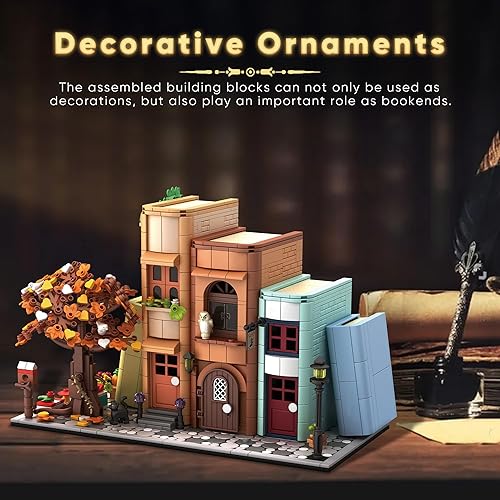 Miniatura 7 de Kit de construcción de casa mágica para sujetalibros, decoración del hogar para juguete de bloques de construcción, estantería en miniatura,