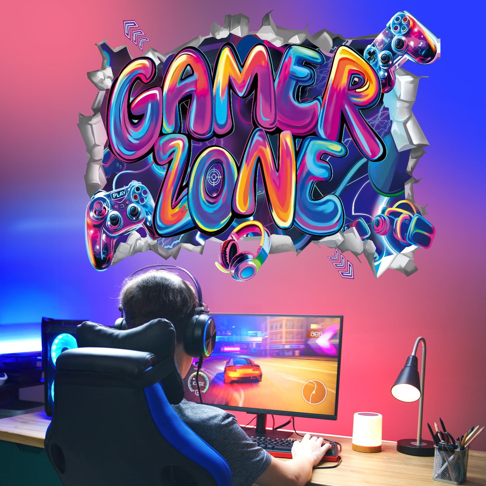 wondever Large 3D Game Wall Stickers Gamer Zone Video Gaming Graffiti Peel and Stick Wall Art Decals for Boys Bedroom Kids Room Playroom - Image 3