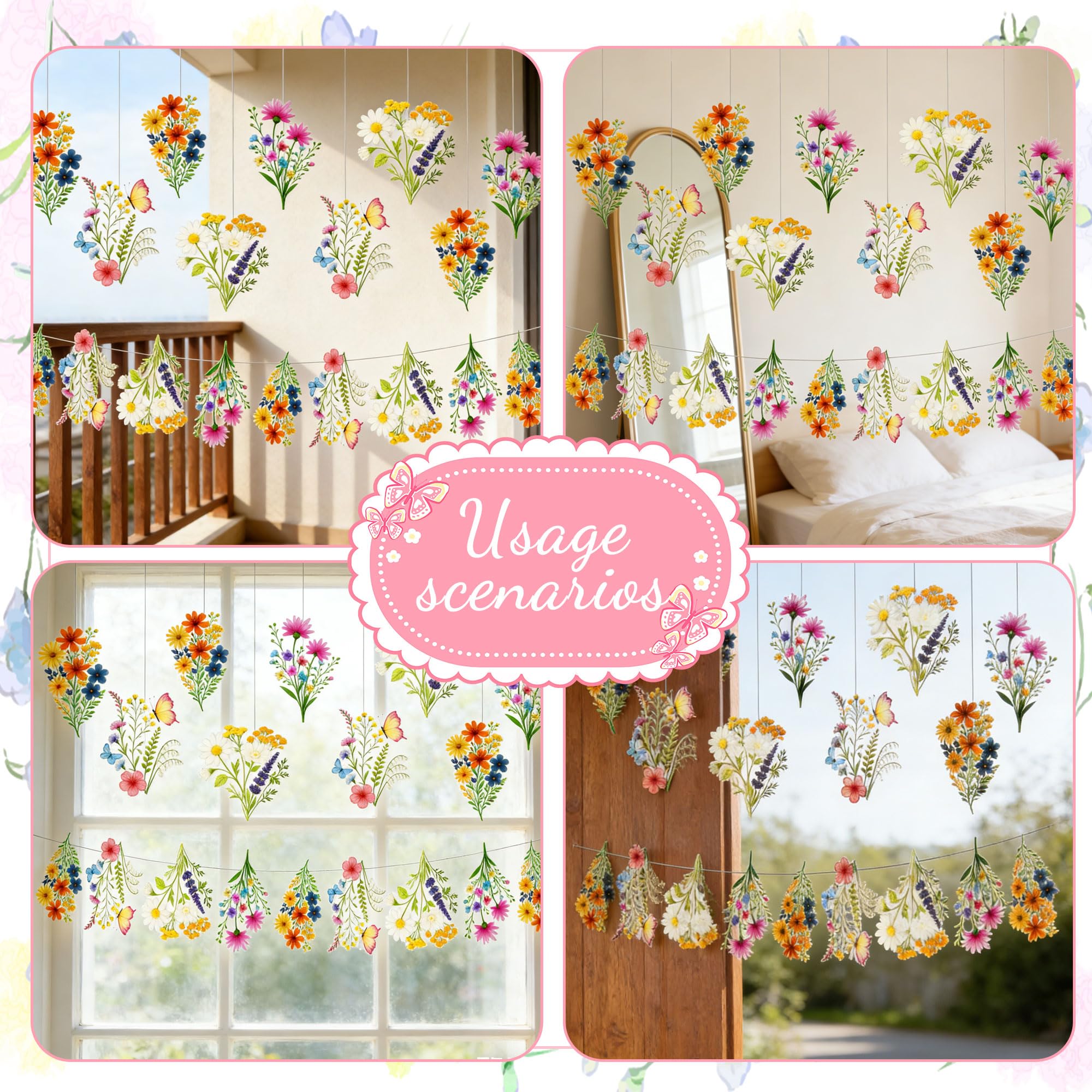 Floral Flower Banner Wildflower Garland for Tea Party Bridal Shower Baby Shower Decoration Birthday Theme Party Decorations Supplies - Image 4