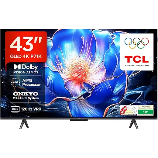 TCL 108 cm (43 inches) 4K Ultra HD Smart QLED Google TV 43P71K