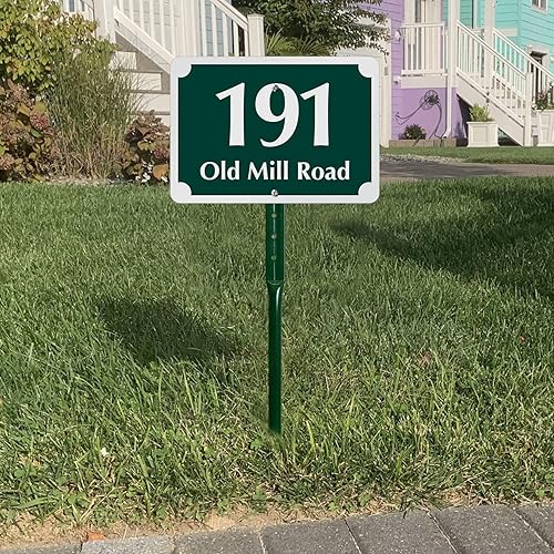 Miniatura 3 de SmartSign Letrero personalizado de dirección de casa de 7 x 10 pulgadas con estaca de 18 pulgadas (diseño de escalera), aluminio reflectante a