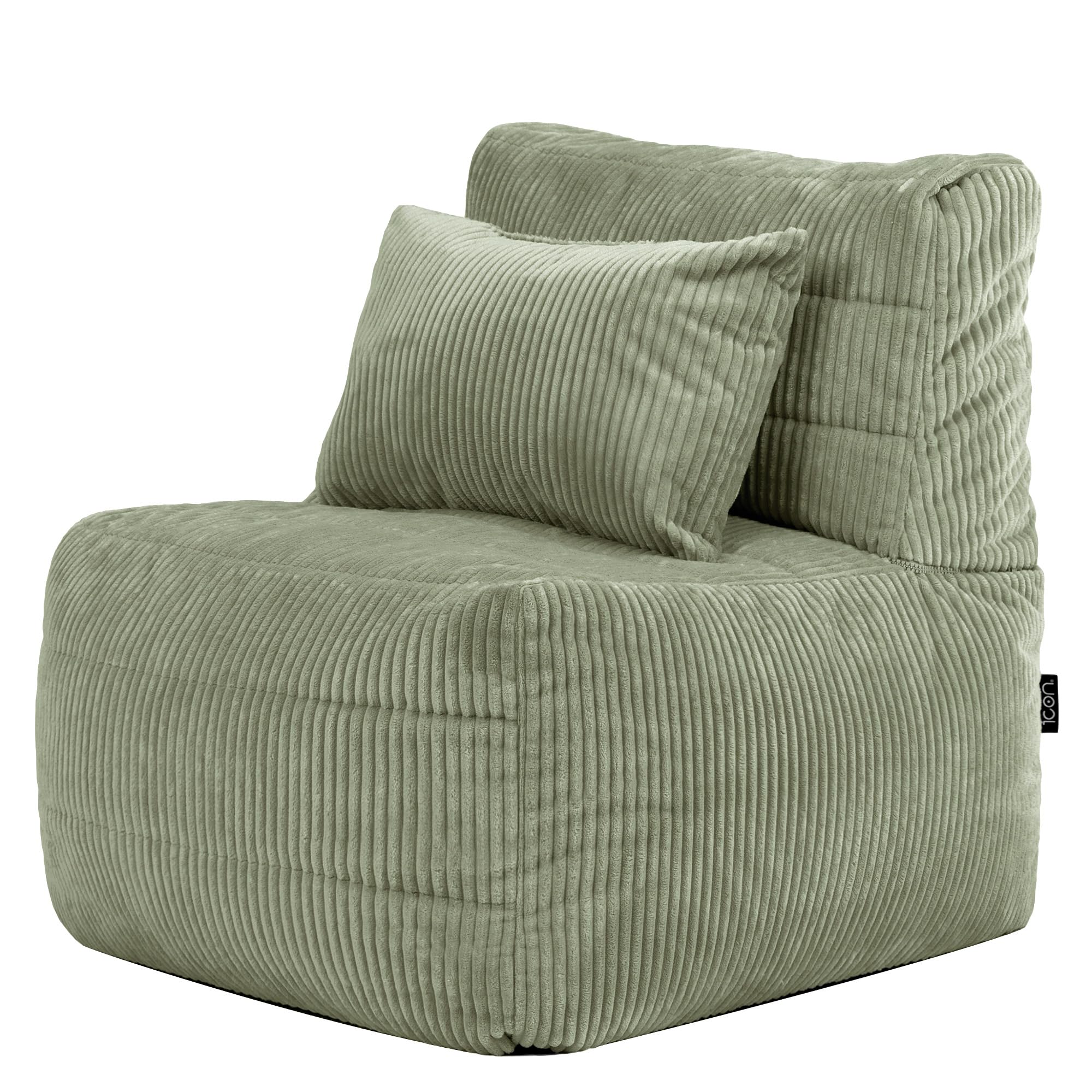 icon Noa Bean Bag, Sage Green, Large Adult Corner Seat, Modular Boneless Sofa, Bean Bag with Filling Included, Corduroy Sofa Set, Living Room, Living Room Furniture