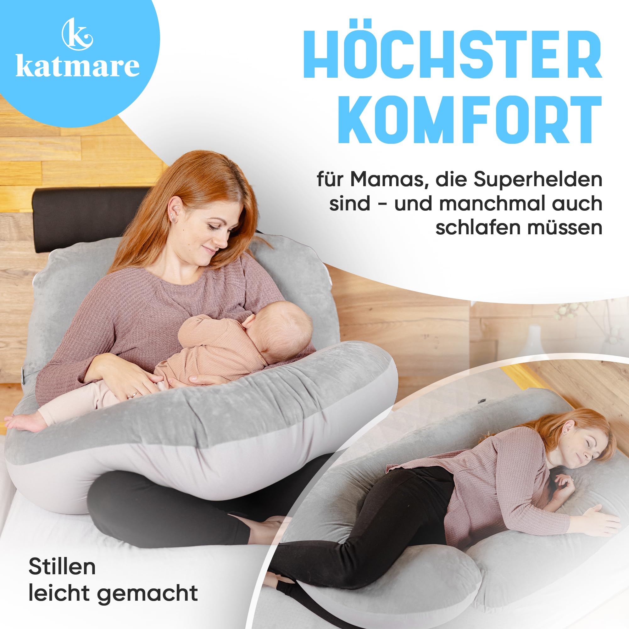 Seitenschläferkissen Schlafkissen mit Bezug - Schwangerschaftskissen bequemes Stillkissen XXL Mikroperlen waschbar | Winter- und Sommerseite Seitenschläfer Kissen | Füllmenge individuell anpassbar