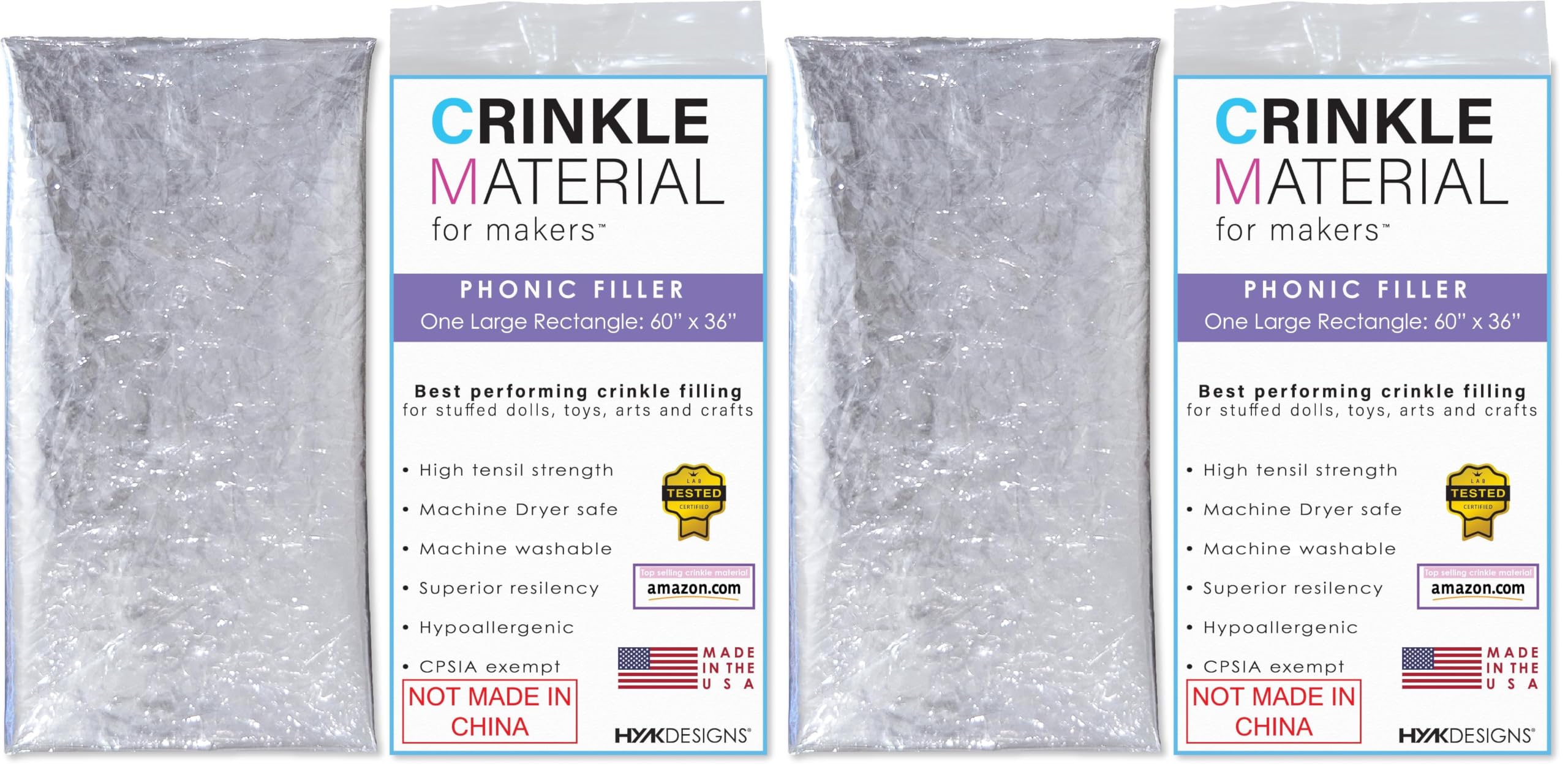 HYAKDesigns™ Crinkle Plastic Film | 60" x 36" - Commercial Grade Filler for Baby and Pet Toys, Sensory Crafts, Noise and Texture (Pack of 2)