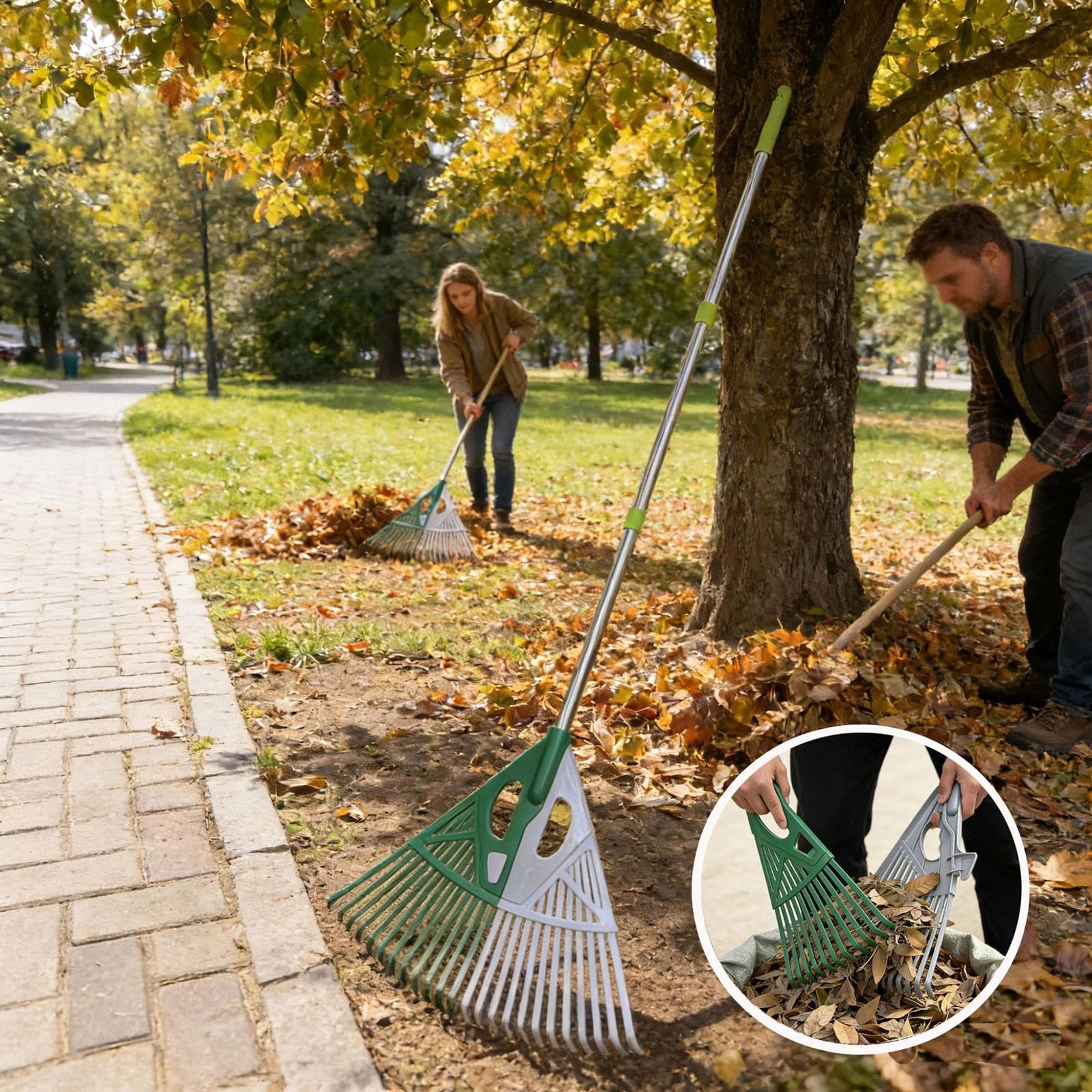 Rastrello Per Foglie Da Giardino Attrezzi Per Rastrellare Con Manico Lungo | Rastrello da Giardino Per Giardinaggio Cortile Arbusti Paesaggio Pulizia Autunnale Aghi di Pino Sfibratura P