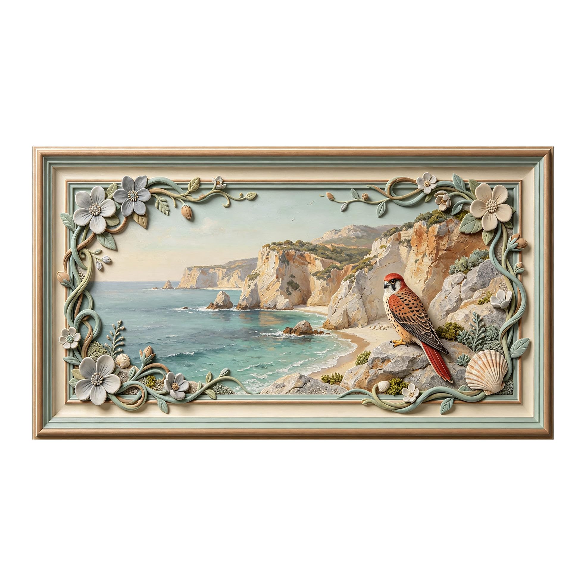 Yzpallescene 3D 3D Framed Wall Art 50cm×90cm Coastal Cliff Seascape Oil Painting Large Size SelfAdhesive Removable Wall Decor Prints Artwork for Living Room Bedroom Office
