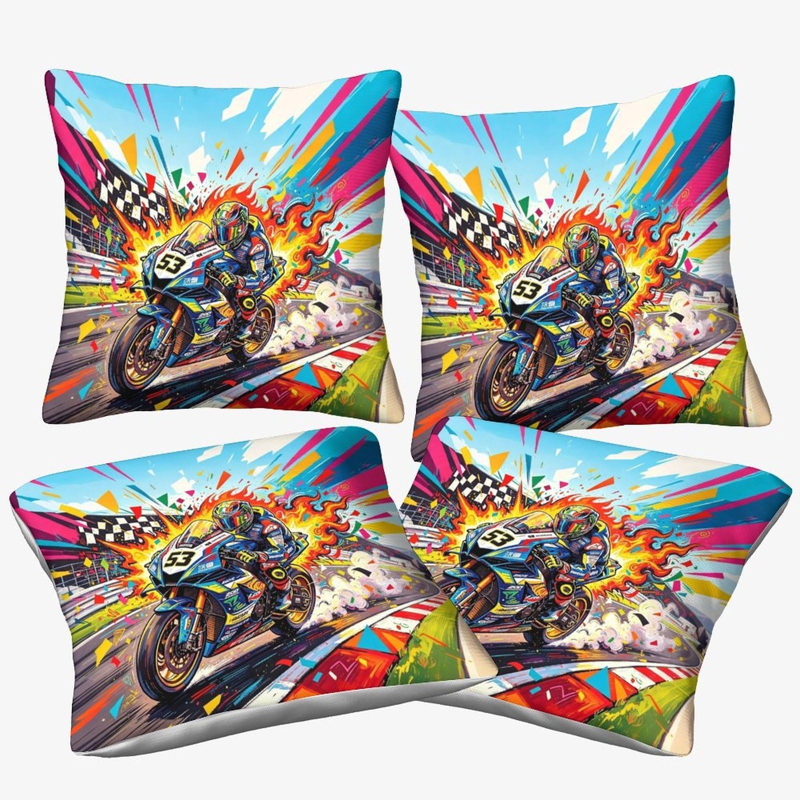 Dafufbw Championship Moment-2 Cushion Cover Championship Moment Gifts, Room Decor Motorcycle Race Home Decorations Throw Pillow Case Skull Bedroom Livingroom Couch Sofa 40X40cm, 4Pcs