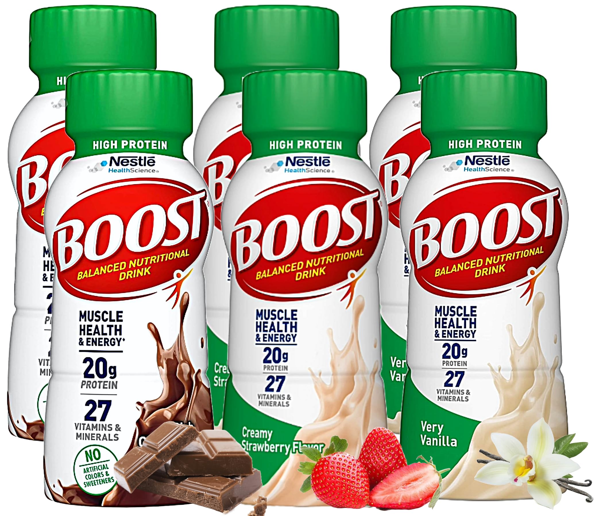 Boost Balanced Nutritional Shake Variety | High Protein | Chocolate, Strawberry, Vanilla Flavors | 20g Protein, 27 Vitamins & Minerals | 8 Fl Oz Pack of 6 | Every Order is Elegantly Packaged in a Signature BETRULIGHT Branded Box!