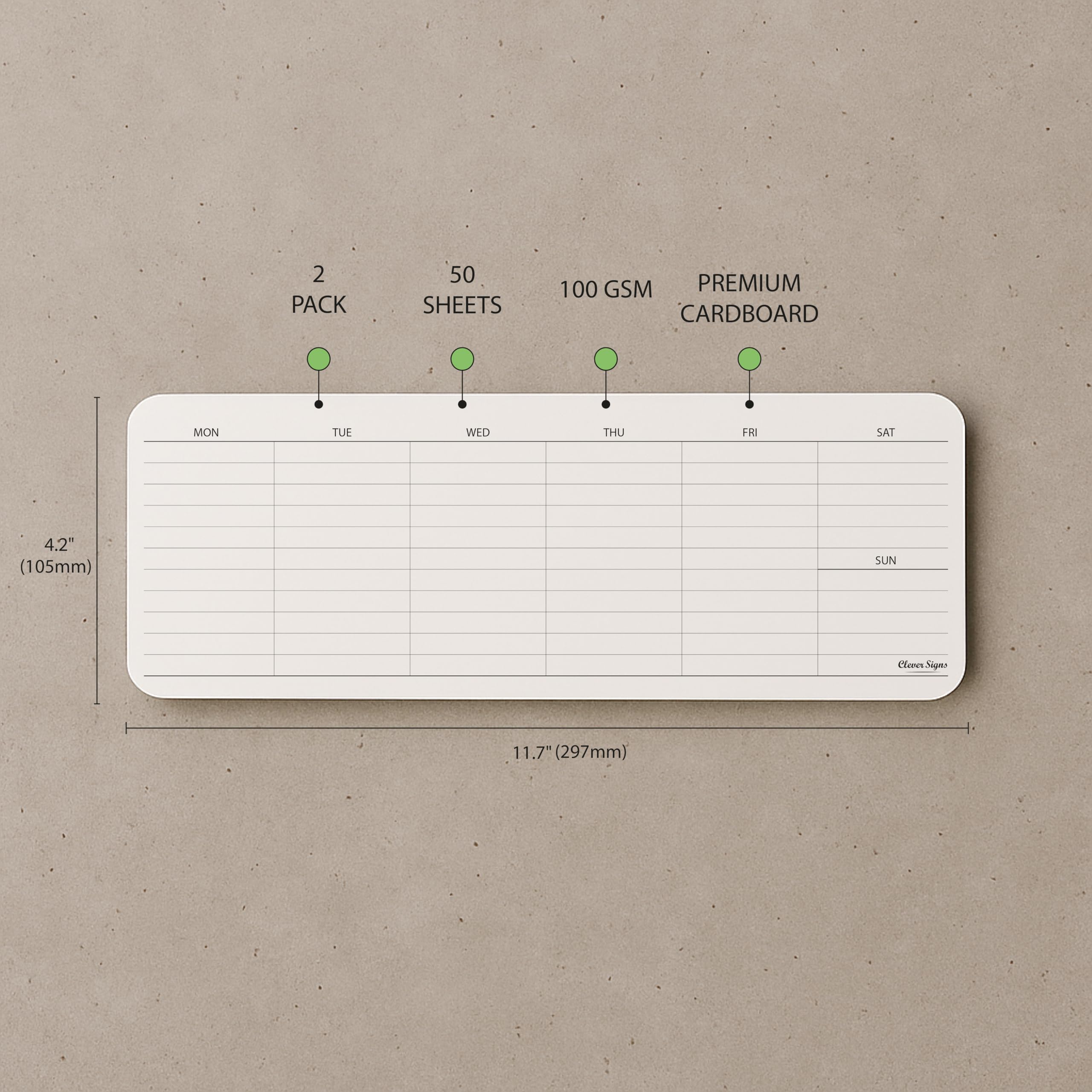 Wochenplaner-Block, wöchentliche To-Do-Listen-Notizblock, abreißbar, undatiert, Wochenplaner-Notizblock, (10,7 x 29,7 cm), dickes Premium-Papier mit Rückenstütze aus Karton, Wochenplaner, von CLEVER