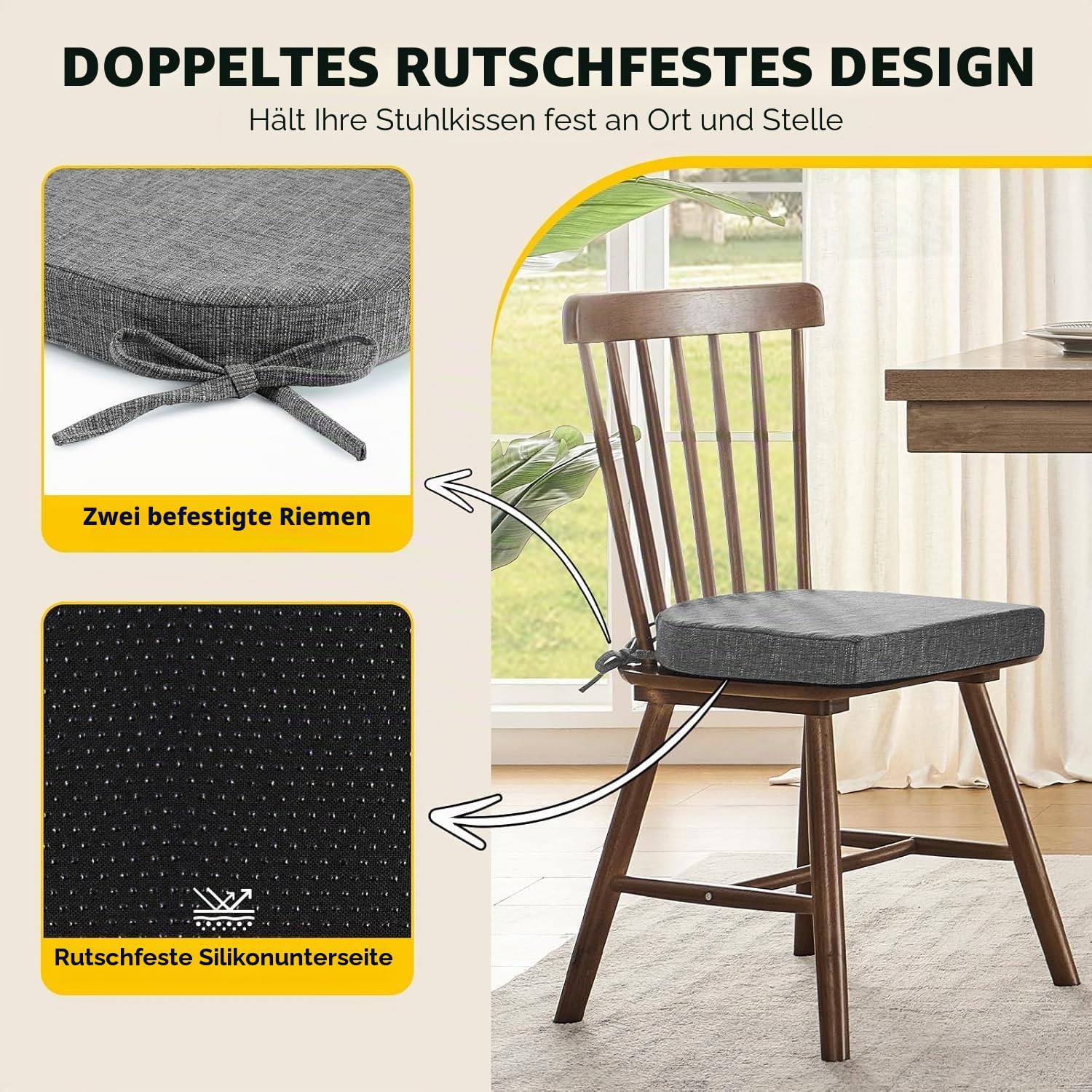 2/4/6er Set Sitzpolster Stuhl 45x45 Stuhlkissen U-förmiges Sitzkissen Indoor Outdoor Anti-Rutsch Kissen für Drinnen und Draußen, Garten, Küche, Café, Esszimmer(#1,45 * 45cm(4pcs))