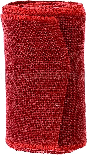 Miniatura 2 de CleverDelights Cinta de arpillera roja de 6 pulgadas, bordes con alambre, 10 yardas, tela de arpillera de yute