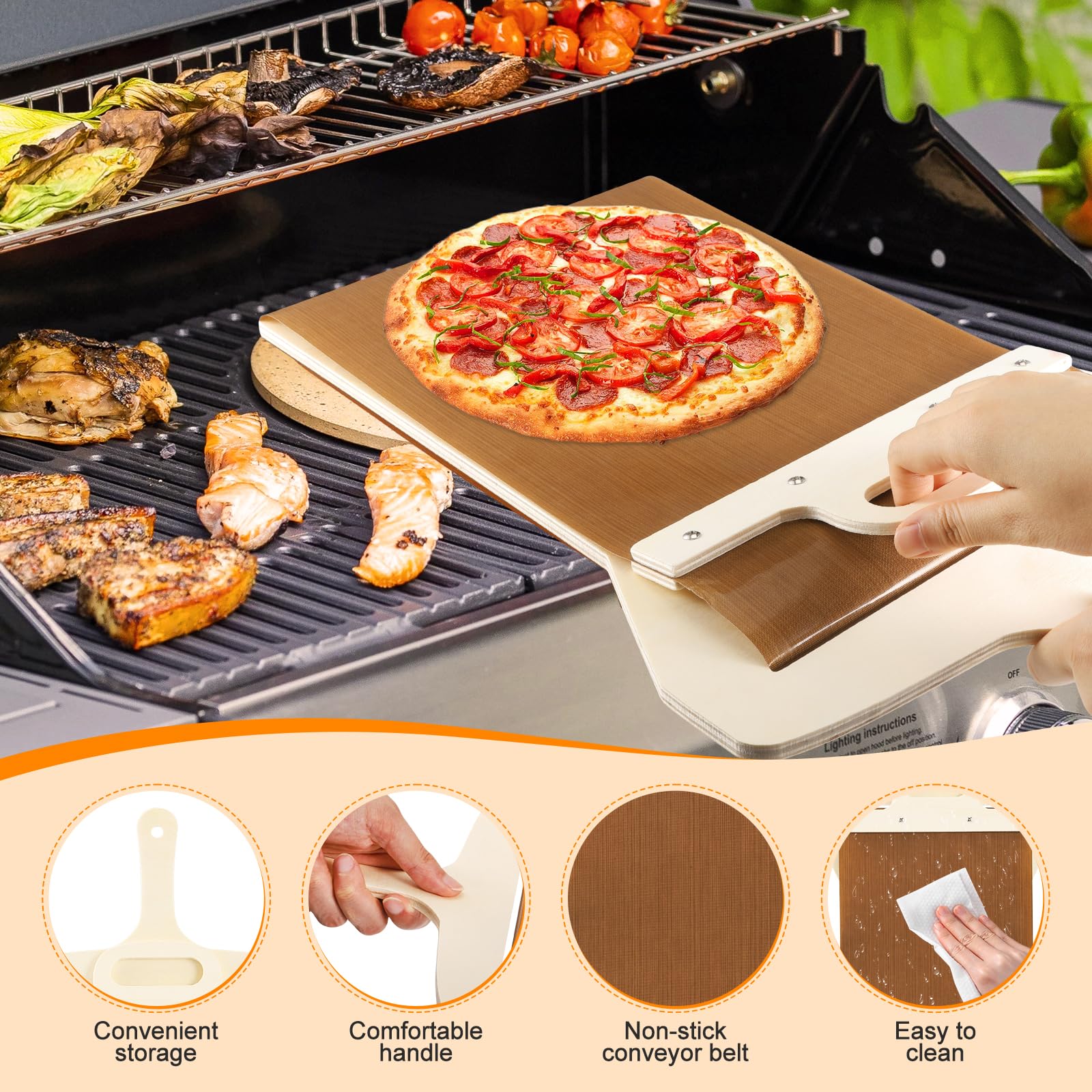 Pala Per Pizza In Legno 55x55 Cm | Rivestimento Antiaderente, Scorrevole | Per Forno E Preparazione Pizze - Foto 7