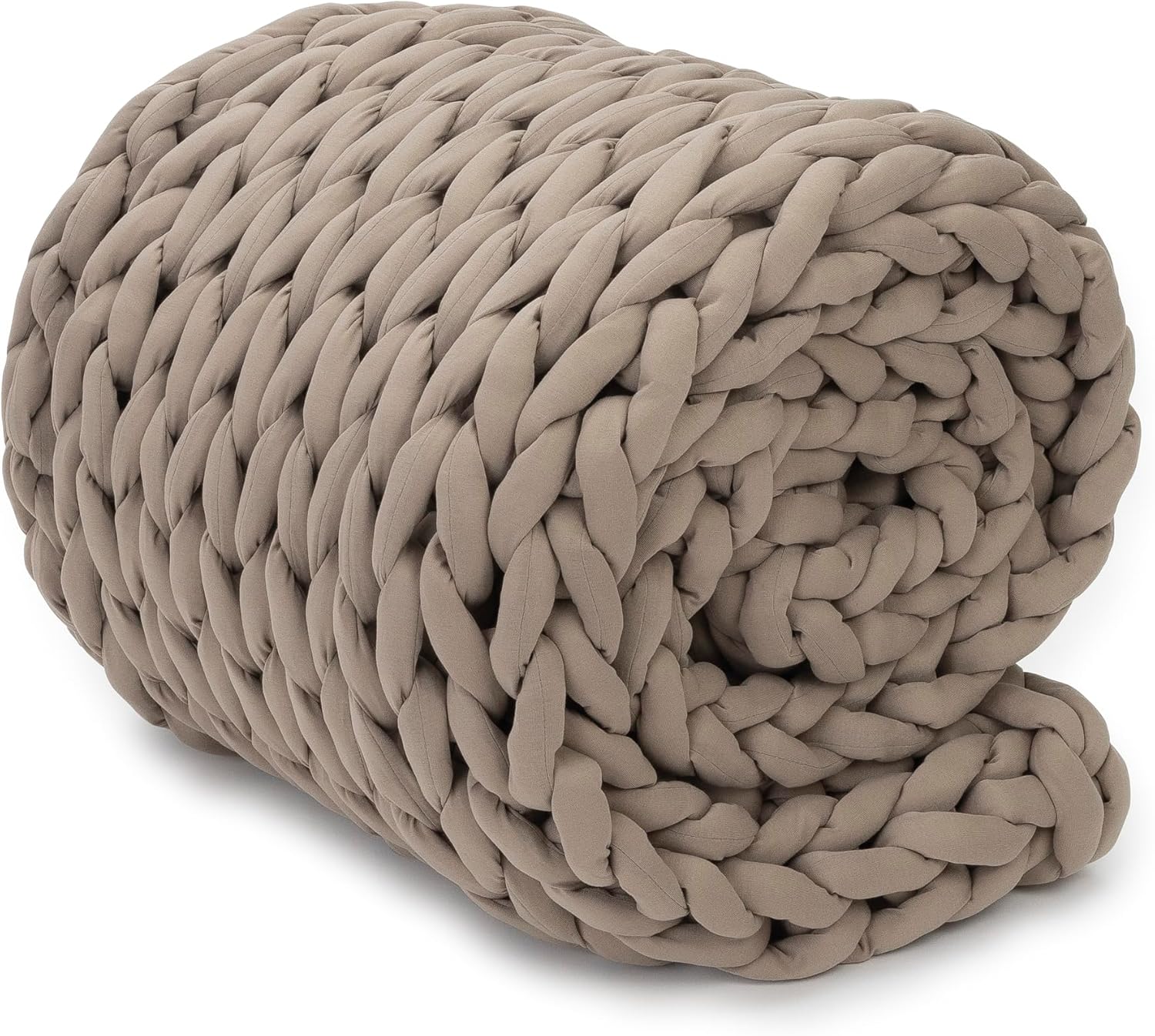 Nuzzie Chunky Knit Weighted Blanket – Breathable, Cooling, Hand Made Knit Throw Blanket for Sleep for Relaxation – Machine Washable, Stylish Design (Taupe, Throw | 12lbs | 44″x60″)