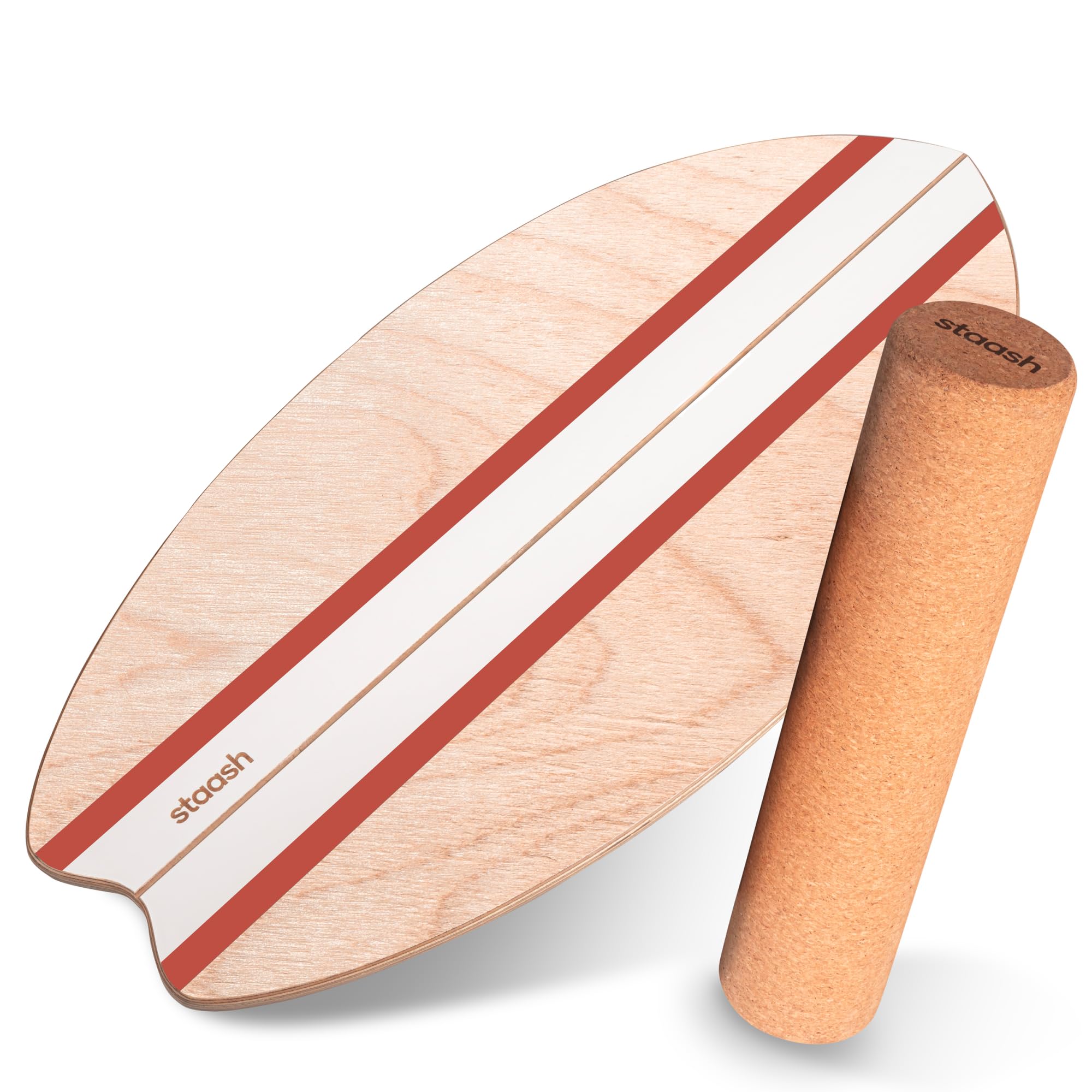 STAASH® Balance Board Holz – Pro Gleichgewichtstrainer inkl. Schutzmatte, Rolle, Halbkugel & Korkball + Videokurs – Indoor-Surfen & Stabilitätstraining