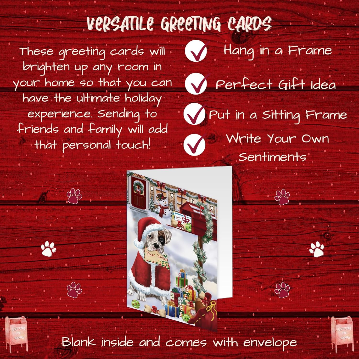 Dear Santa Mailbox Christmas Letter Boxer Dog Greeting Cards - Adorable Pets Invitation Cards with Envelopes - Pet Artwork Christmas Greeting Cards GCD65660 (10 Greeting Cards)