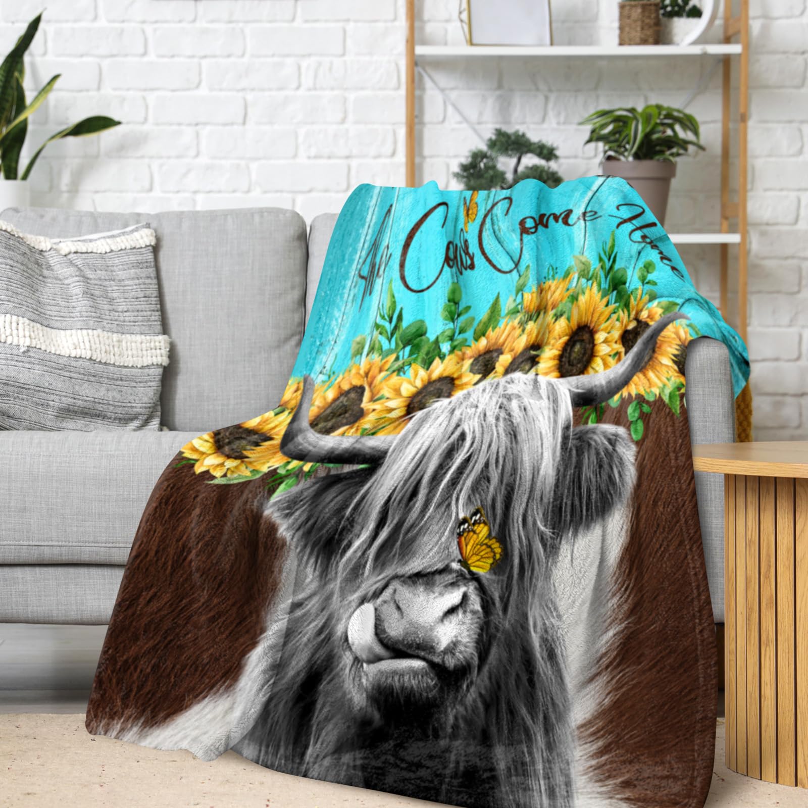 Überwurfdecke Mit Hochlandkuh-Motiv – Weiches Flanell-Fleece, 127 X 152 Cm