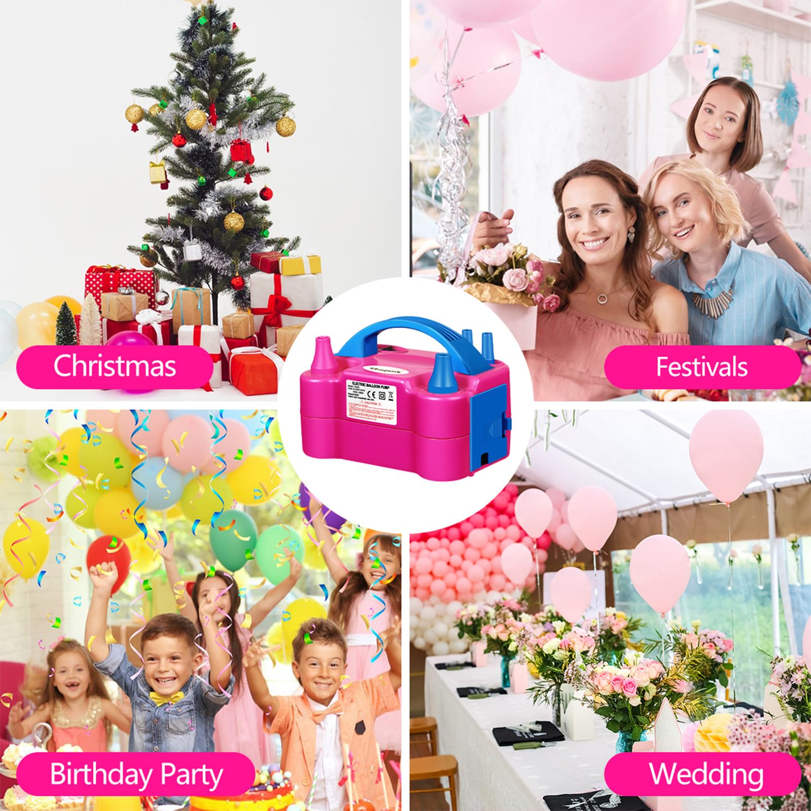 FLSEPAMB Pompa Elettrica per Palloncini 600W, 2 Modalità Gonfia Palloncini Elettrico, Più Ugelli Pompa Elettrica per Palloncino per Decorazioni di compleanni, feste e matrimoni