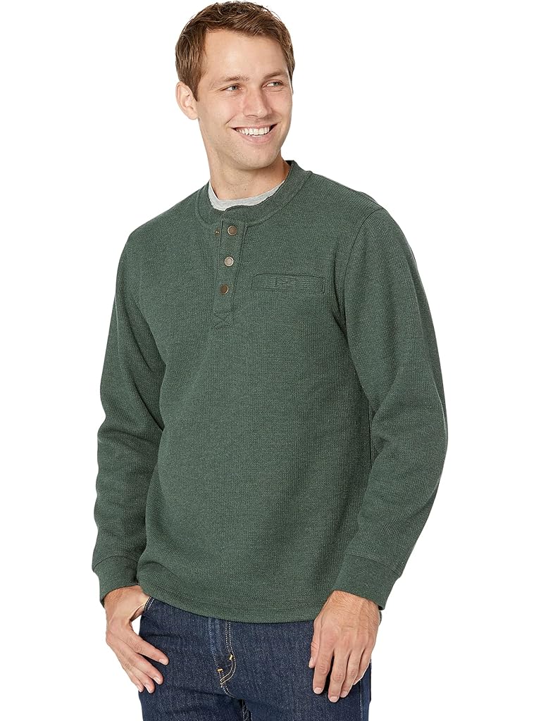 Green L.L.Bean Katahdin Iron Works Bonded Waffle Fleece Henley Slightly Fitted Regular